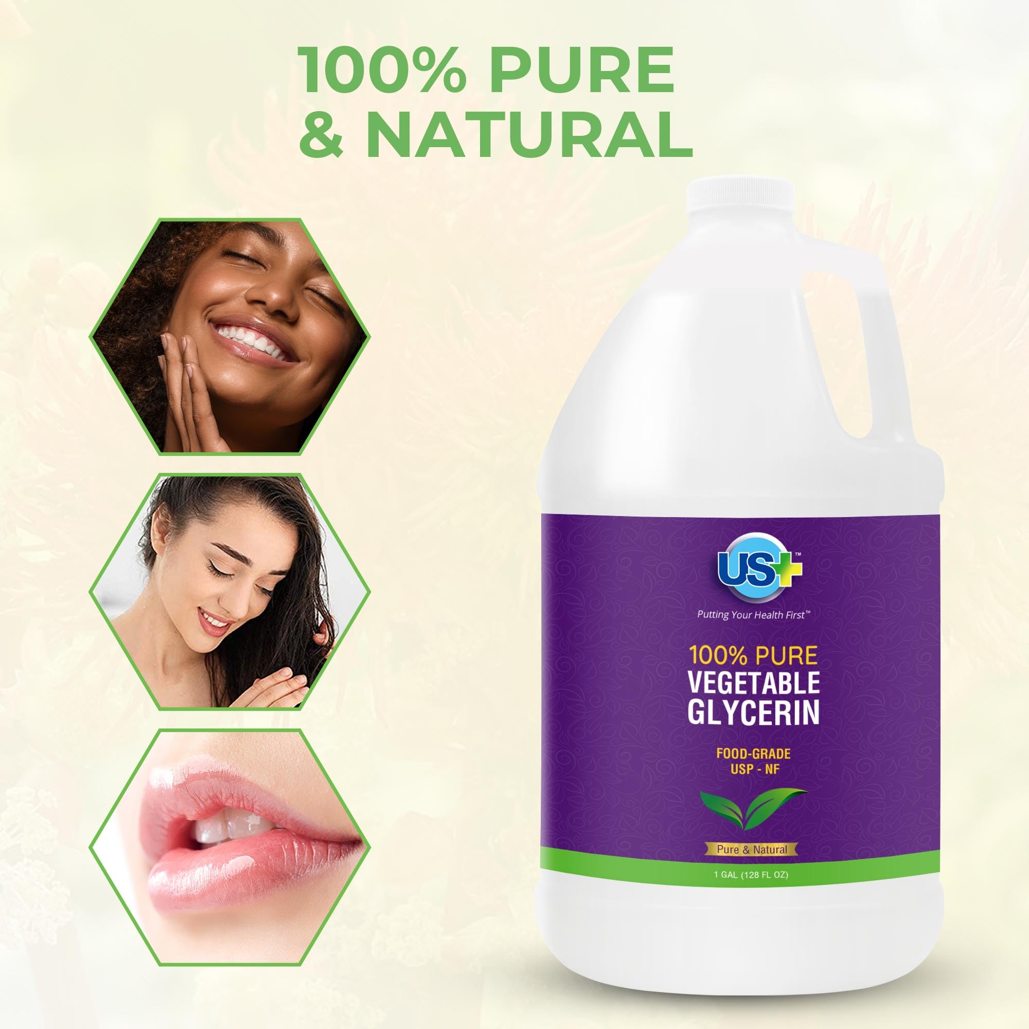 US+ 100% Pure Vegetable Glycerin - Pharmaceutical & Food Grade (USP) - Premium Quality All-Natural Moisturizer & Cleanser - For skin, hair, soaps & more (1 Gallon)