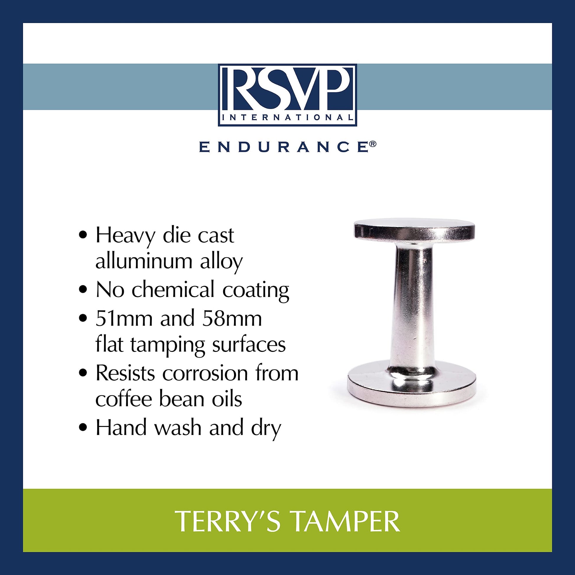 RSVP International Espresso Coffee Kitchen Tool Home and Commercial Use, Dual Sided Tamper, Aluminum Alloy