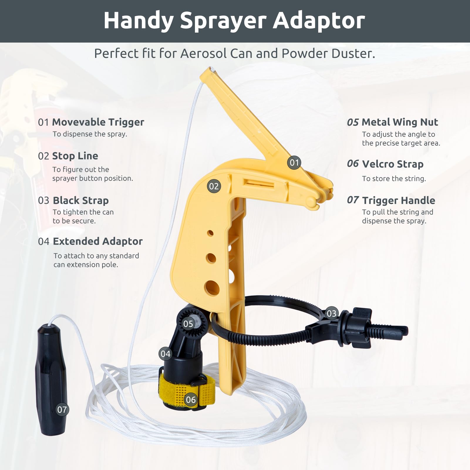 Spray Can Extension Pole Adaptor, Sprayer Adaptor for Aerosol Can and Powder Duster, Adjustable Angle, Perfect for Wasp & Hornet Spray, Dusting Carpenter Bees or Dusting Gardens, Fruit Trees.
