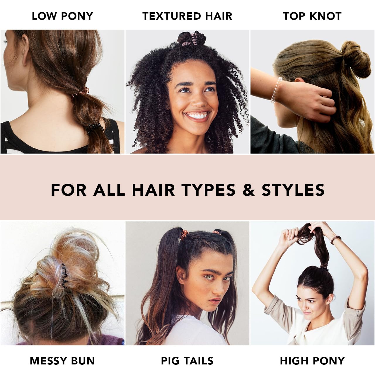Kitsch Spiral Hair Ties for Women - Creaseless and Dent-free Coil Hair Ties No Damage, Phone Cord Coils | Made of Flexible and Durable Plastic | Ideal for Daily Use - 4pcs (Brunette)