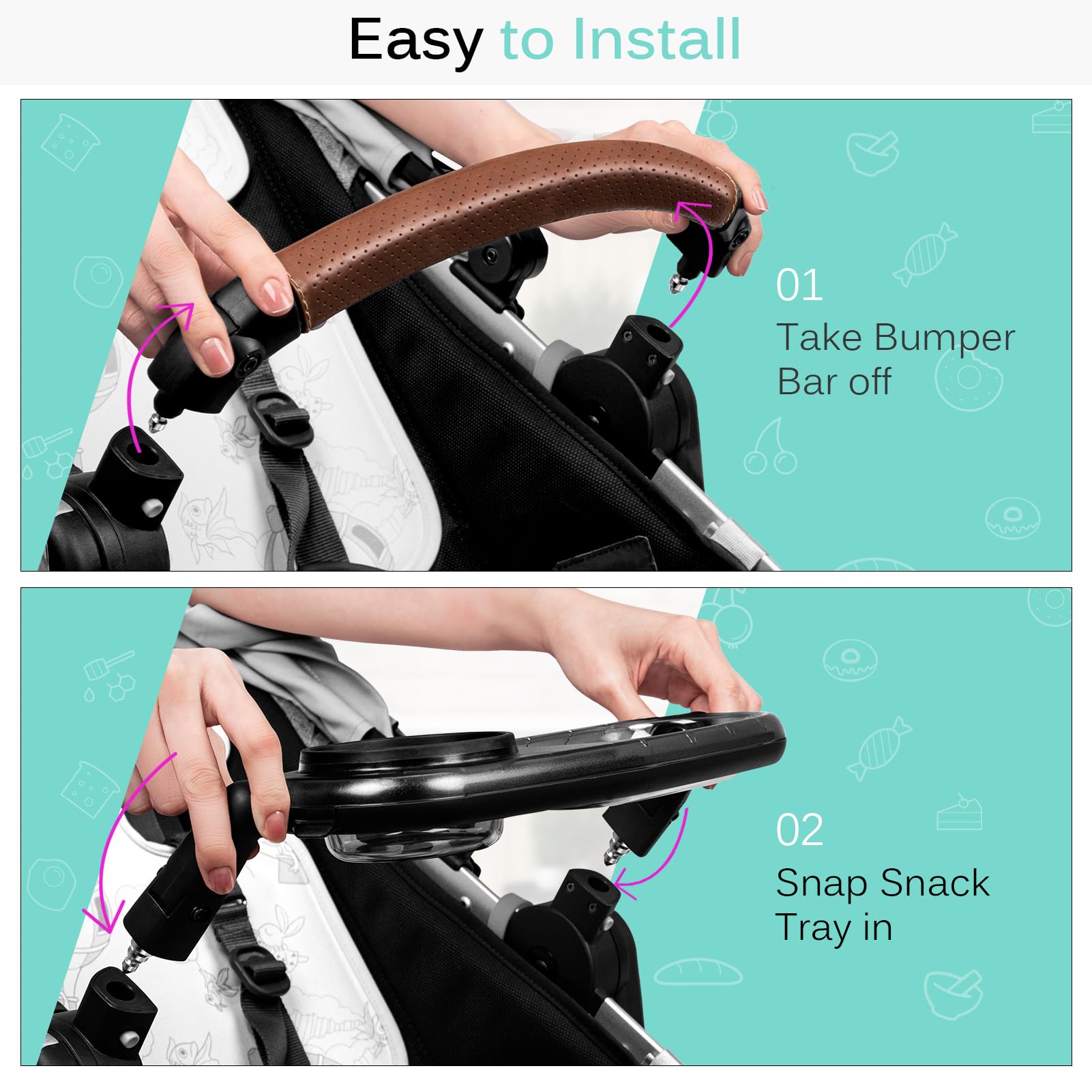Snack Tray Fits for UPPAbaby Vista/Vista V2/Vista V3/Cruz/Cruz V2/ RumbleSeat/RumbleSeat V2, Stroller Tray with Cup Holder & Recessed Bowl, Dishwasher Safe, Quick Attachment, Folds with Stroller, Grey