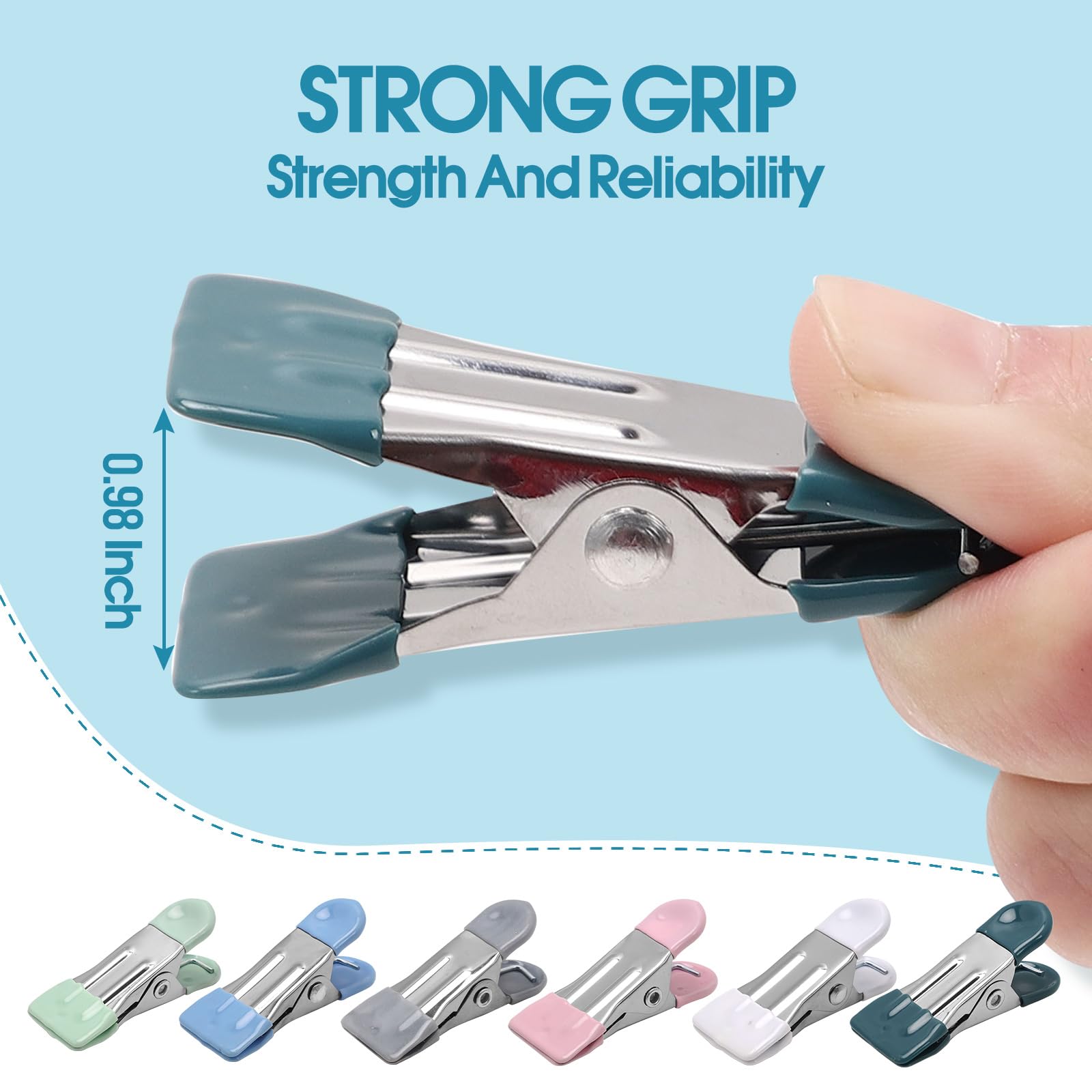 Clothes Pins Heavy Duty 30 Pack, 2.17 Inch Metal Chip Clips, Clothespins for Photo Drying Clothesline Laundry Sock, Bag Clips for Food Kitchen Stainless Steel with Rubber, 6 Colors