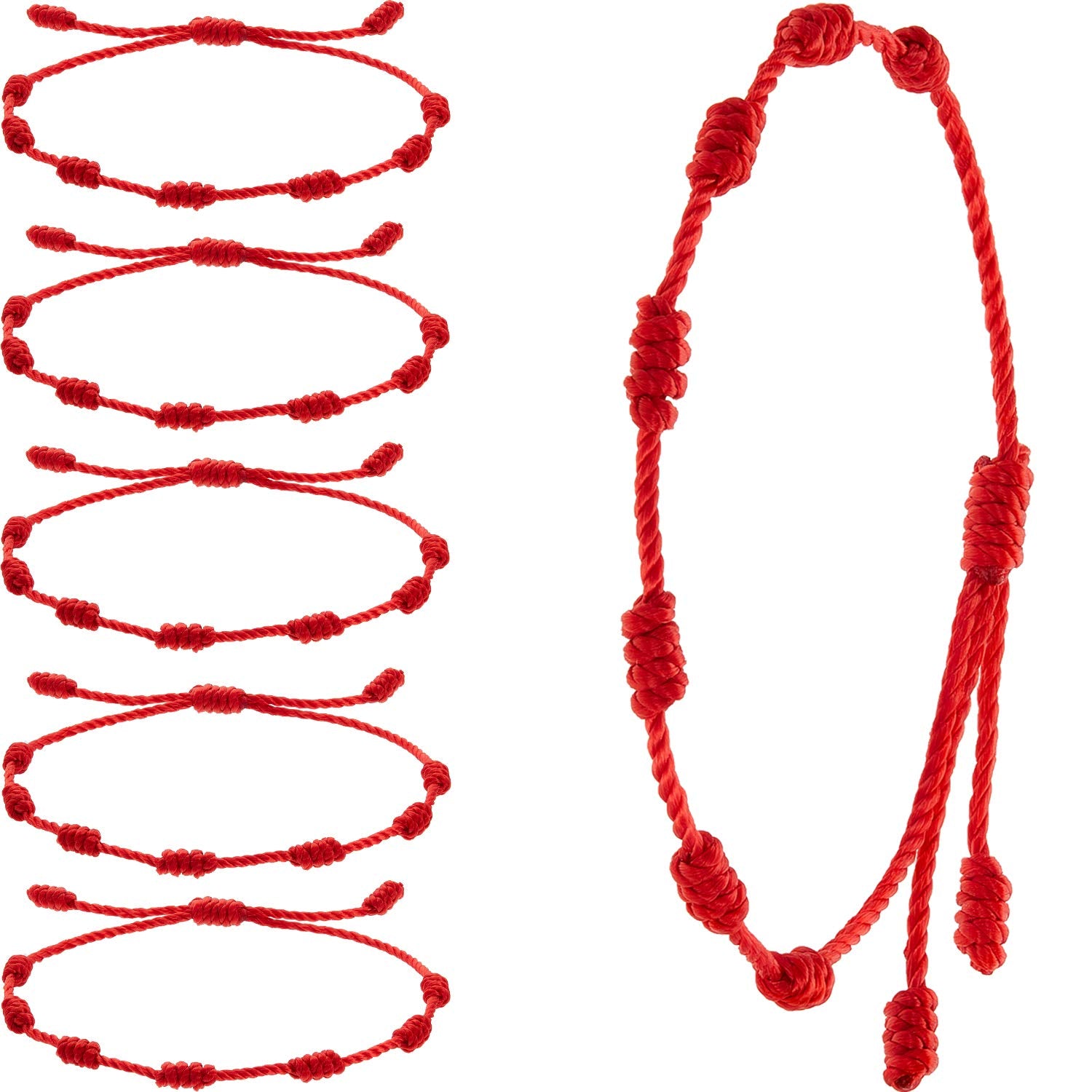 WILLBOND 6 Pieces Red String Bracelets Red Cord Bracelet Adjustable Knot String Bracelet Amulet for Protection, Evil Eye and Good Luck(7 Knots Style)