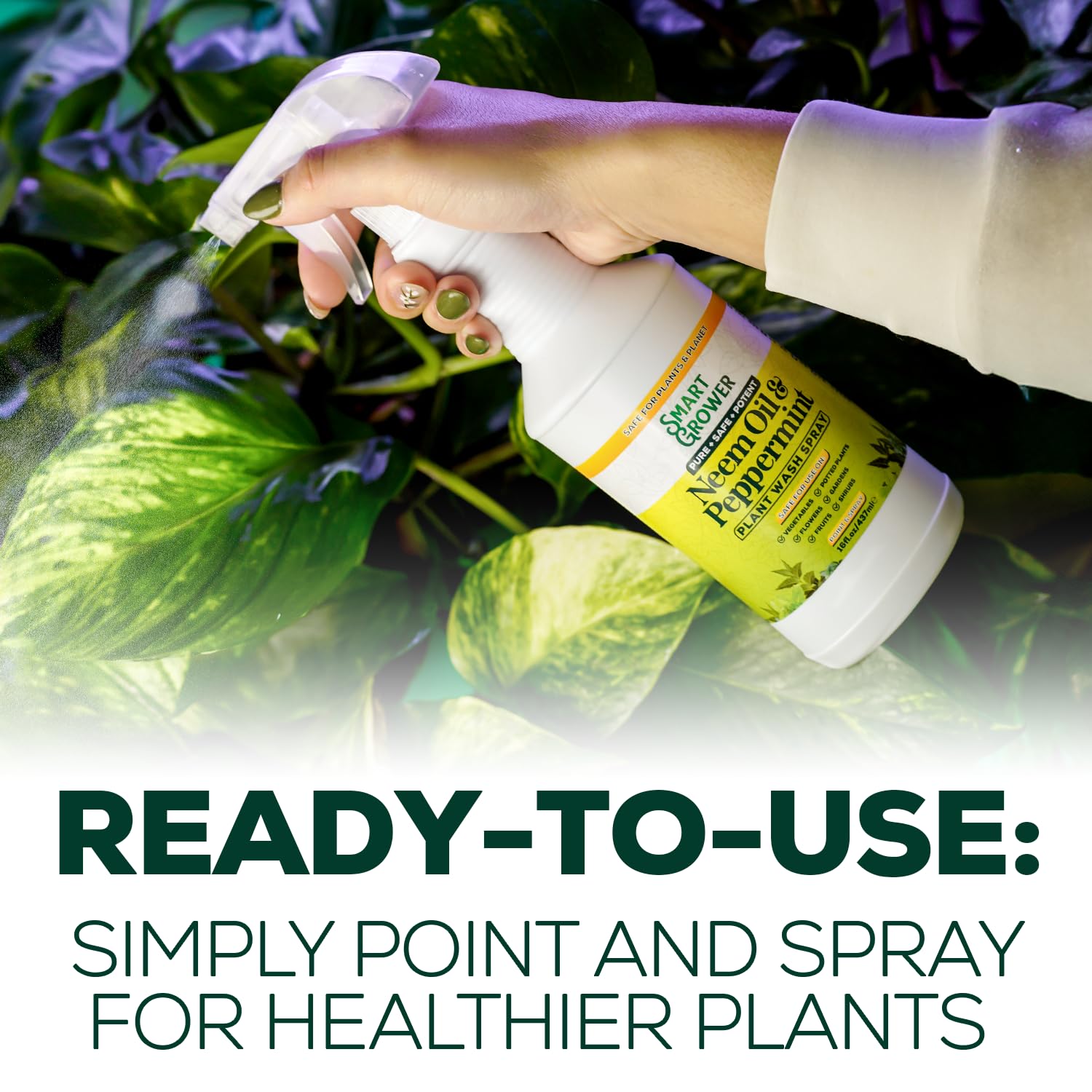 Neem Oil Spray for Plants with Peppermint Oil, Natural Plant Wash Made for Indoor and Outdoor Plants Smart Grower 16oz Easy Ready to Use Spray
