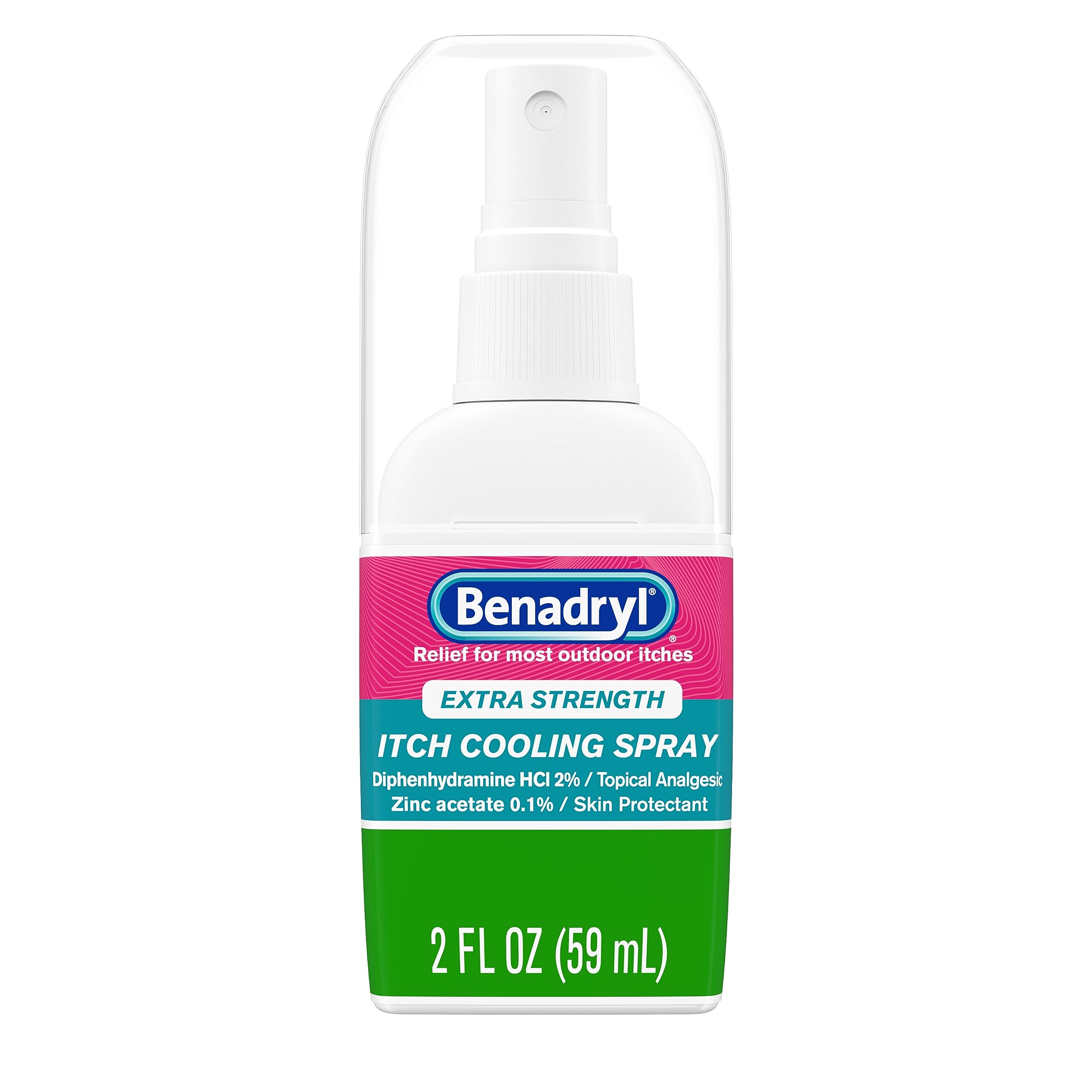 Benadryl Extra Strength Itch Cooling Spray, Topical Analgesic Spray with Diphenhydramine HCI & Zinc Acetate Skin Protectant for Fast Relief from Insect Bites, Travel Size, 2 fl. oz