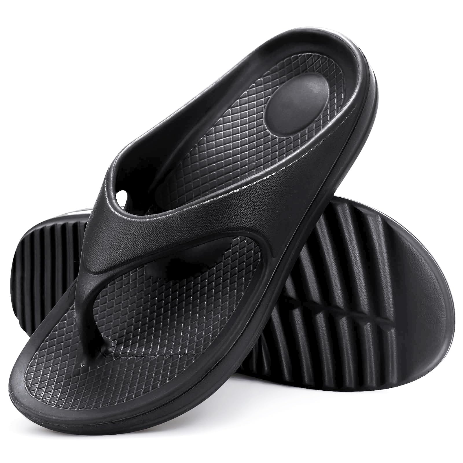 shevalues Orthopedic Sandals for Women Arch Support Recovery Flip Flops Pillow Soft Summer Beach Shoes, Black 39 (7.5-8 Women/6-6.5 Men)