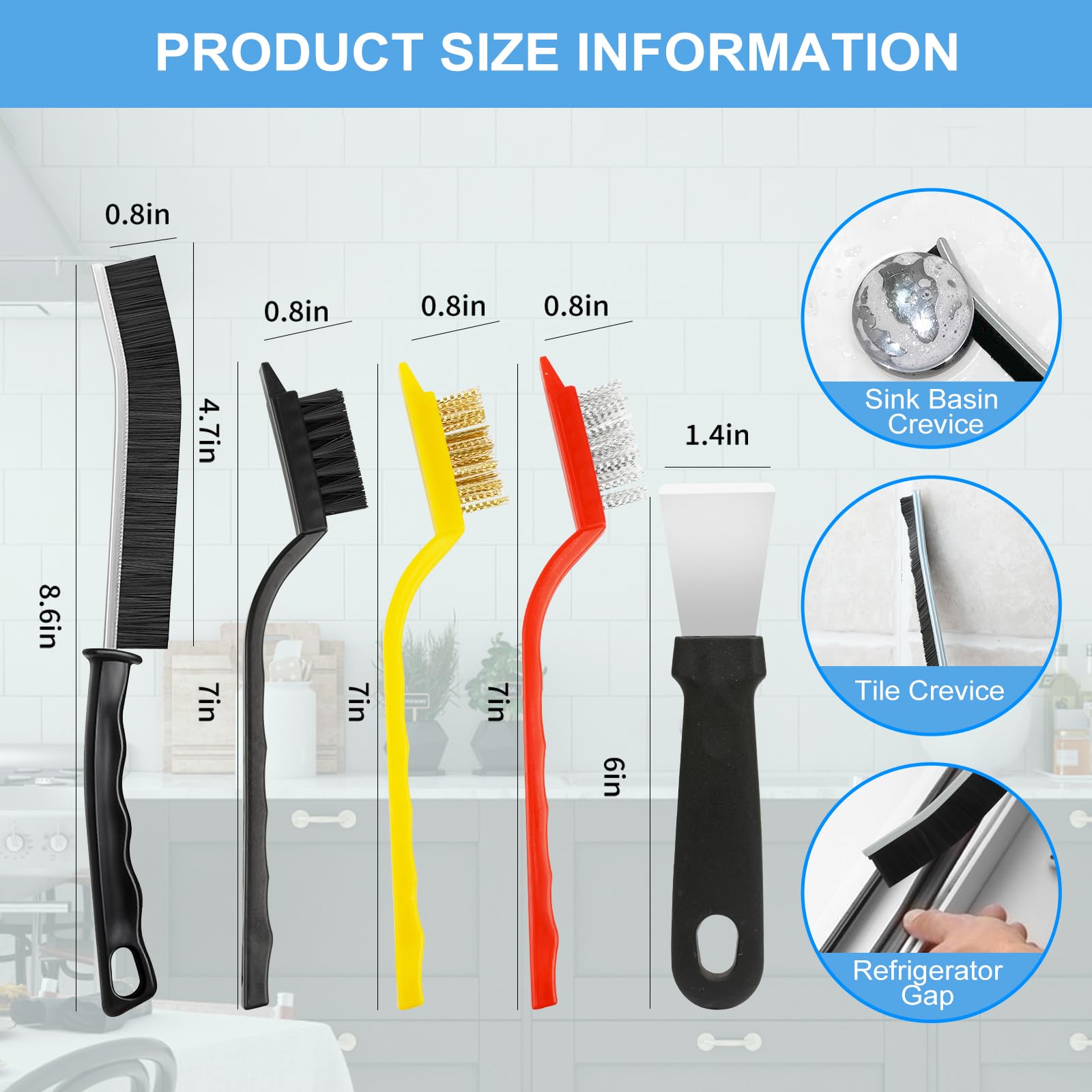 Dfacio 10Pcs Crevice Cleaning Brush Set with Scraper, Hard Bristle Cleaning Supplies for Kitchen, Bathroom, Corner, Sink, Cup, Teapot, Bottle