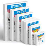 Gotideal Canvas for Painting, 14 Pcs Muti Pack Stretched Painting Canvas, Blank Paint Canvas for Acrylic, Oil, Art Supplies for Artists, Adults 4x4,4x6, 5x7, 8x10,9x12, 11x14 Set of 14
