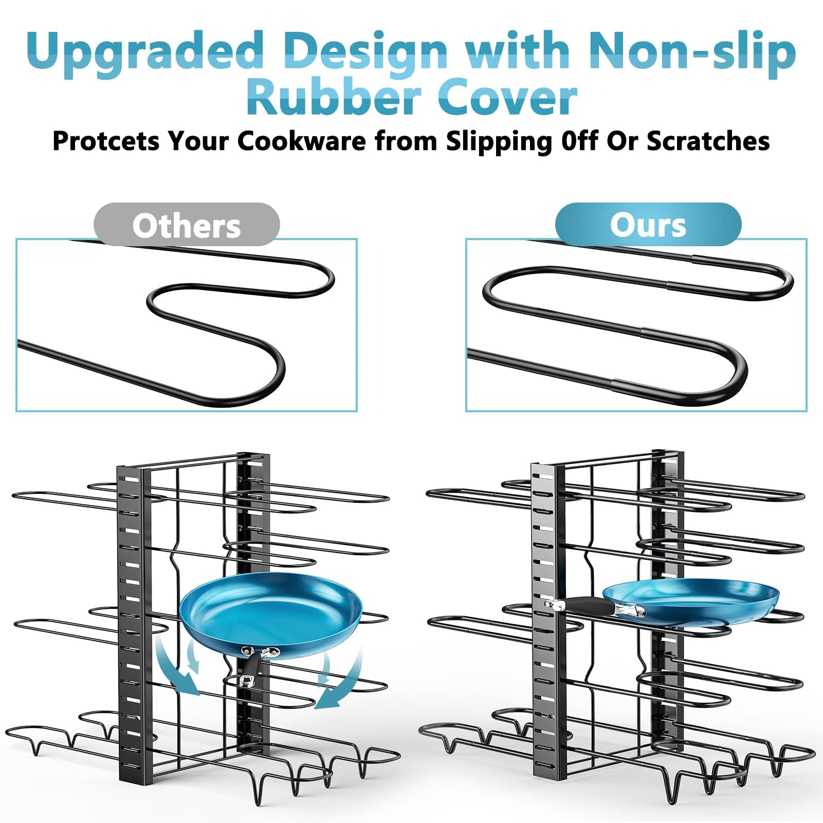 ORDORA Pots and Pans Organizer for Cabinet 16.61 Height, 8 Tier Pot Organizers Rack with 3 DIY Methods, Adjustable Pan Organizer under Cabinet Kitchen Organization and Storage