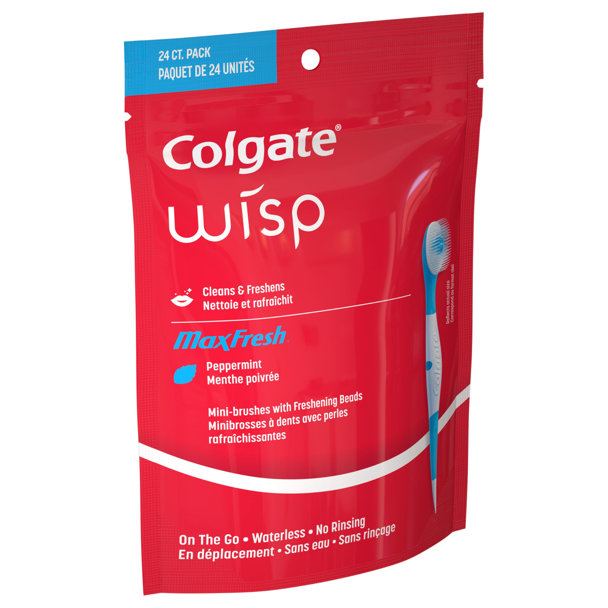 Colgate Max Fresh Wisp Disposable Mini Travel Toothbrushes, Peppermint, 24 Count (Pack of 4)