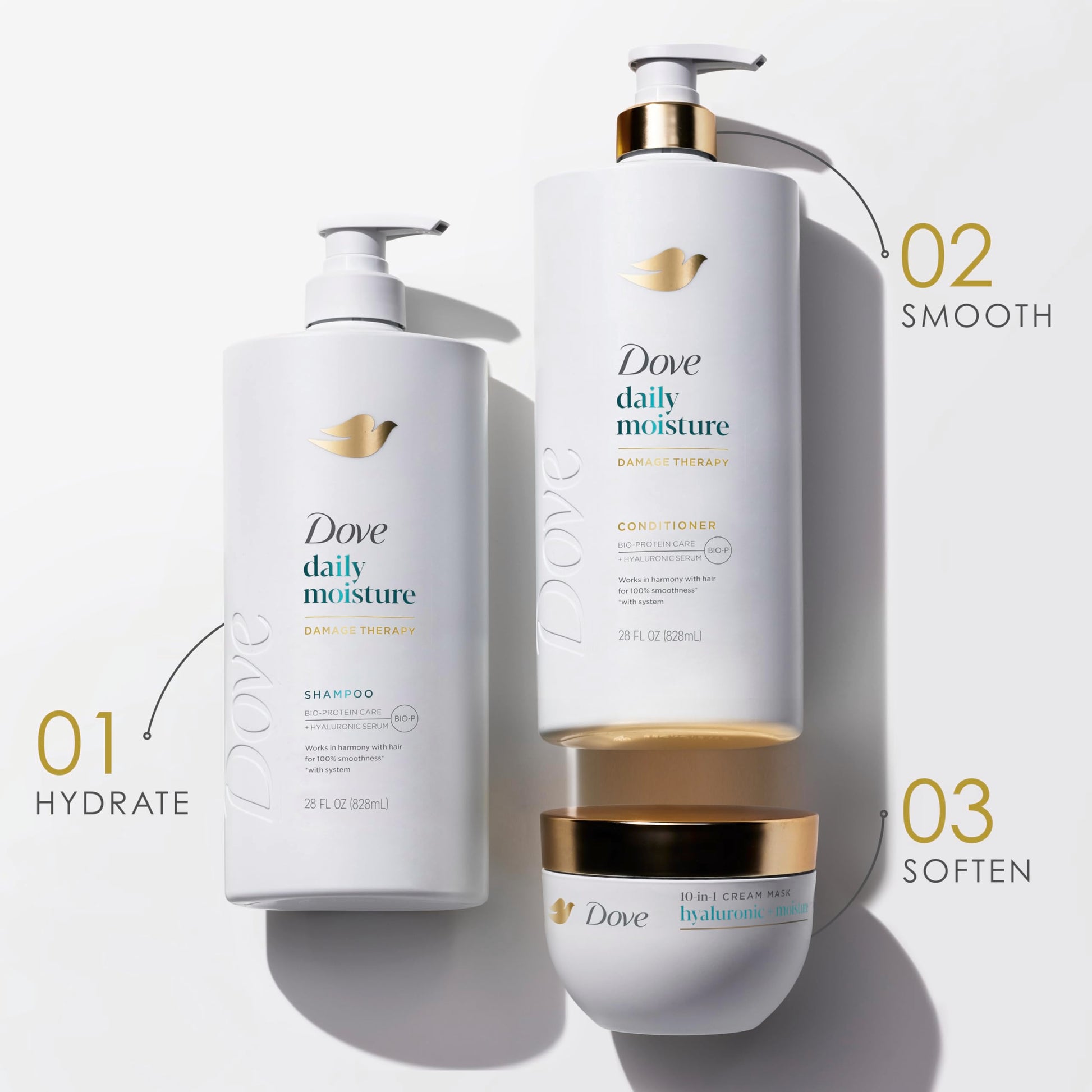 Dove Conditioner Daily Moisture for Dry Hair with Bio-Protein Care Technology and Hyaluronic Serum 28 Fl Oz