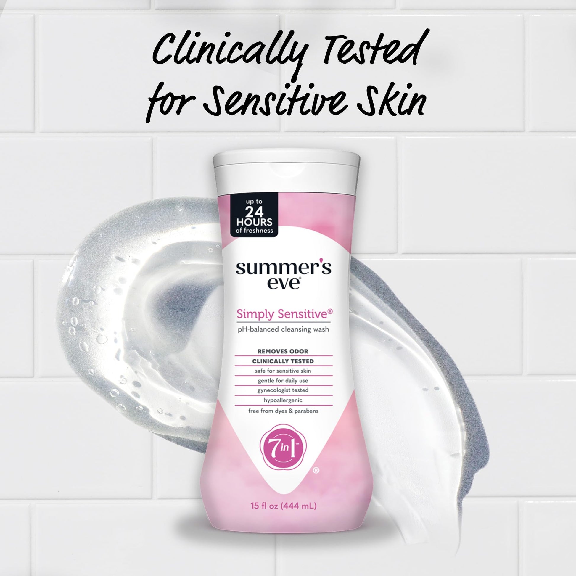 Summer's Eve Simply Sensitive Daily Gentle All Over Feminine Body Wash, Removes Odor, Feminine Wash pH Balanced, 15 fl oz, 3 Pack