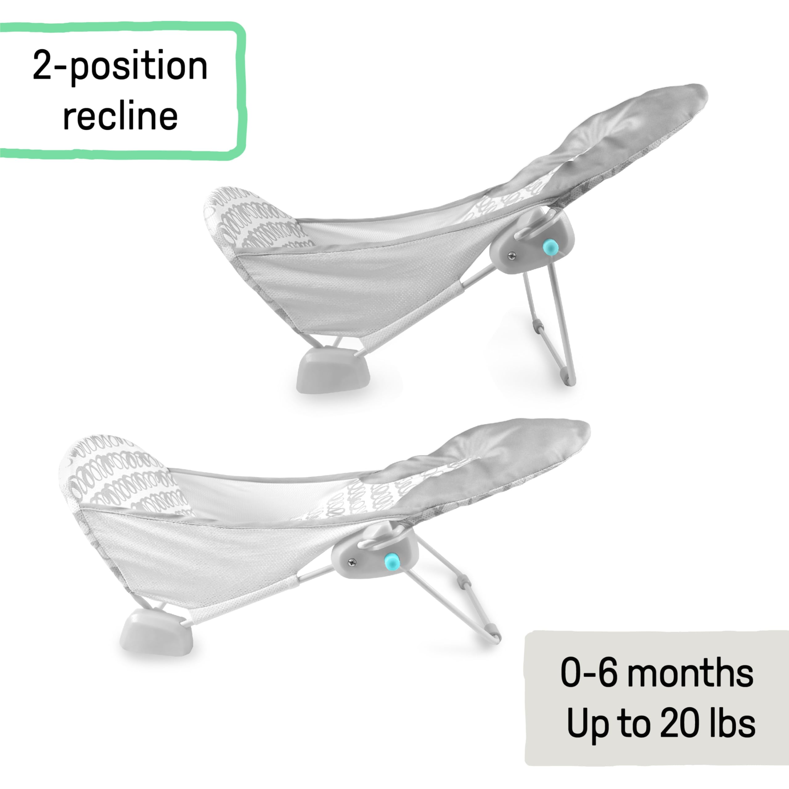 Ingenuity Foldaway 2-Position Baby Bath Seat, Adjustable Support for Sink or Bathtub, Ages 0-6 Months up to 20 Pounds, Machine-Washable Sling