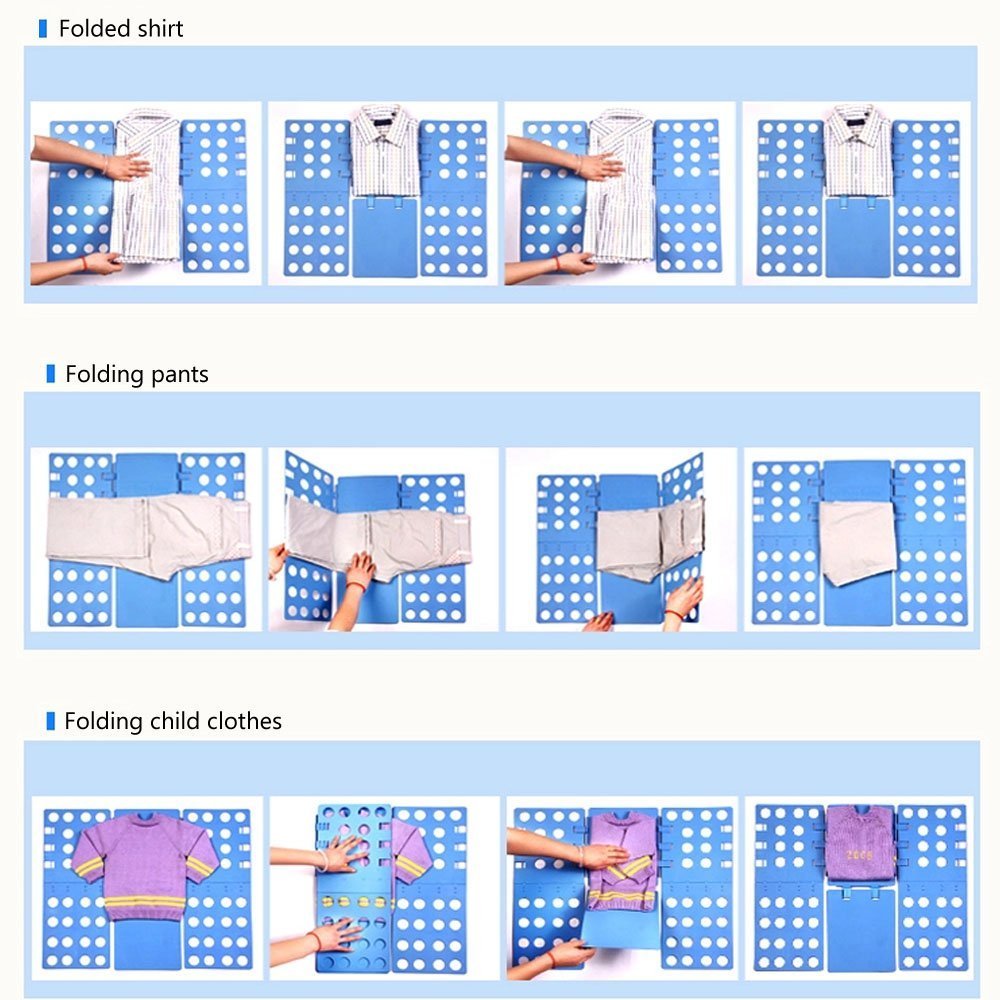 t Shirt Folder Clothes Folding Board Plastic Laundry Folder Home Storage Tool for Adults and Children, Blue