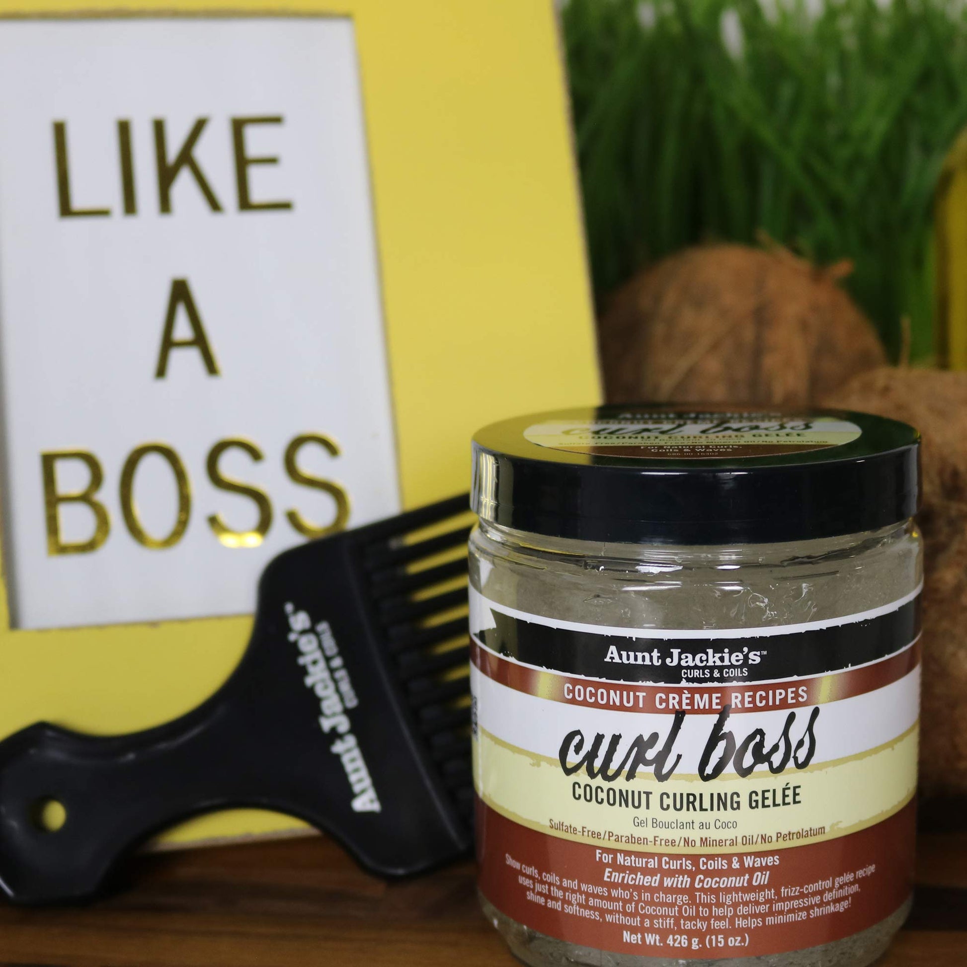 Aunt Jackie's Coconut Crème Recipes Curl Boss Coconut Curling Hair Gel for Natural Curls, Coils and Waves, 15 oz