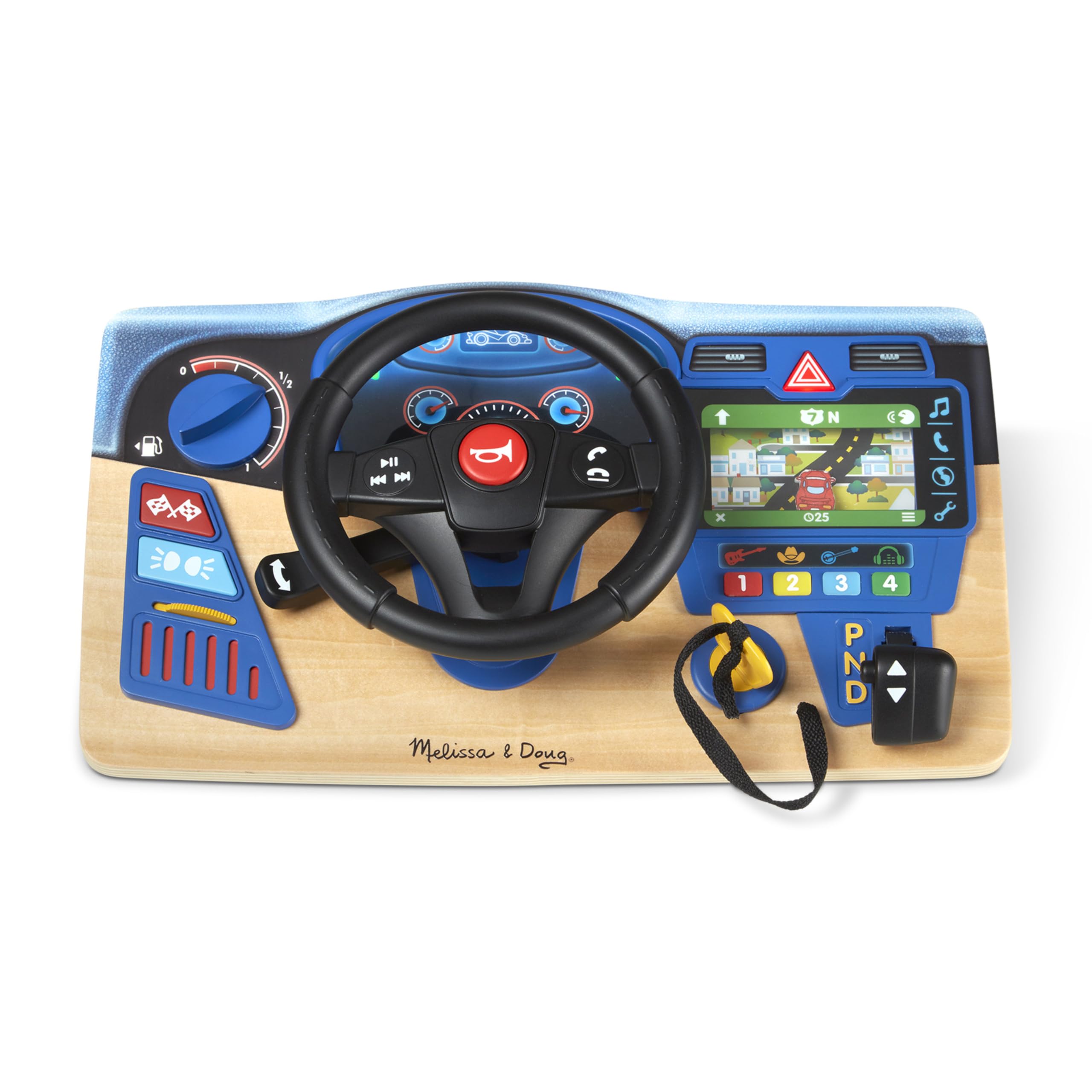 Melissa & Doug Vroom & Zoom، لوحة قيادة خشبية تفاعلية، لعبة عجلة قيادة سيارة سباق، أضواء وأصوات، ألعاب تعليمية لمرحلة ما قبل المدرسة للفتيات والأولاد بعمر 3 سنوات فما فوق - معتمد من مجلس رعاية الغابات (FSC)