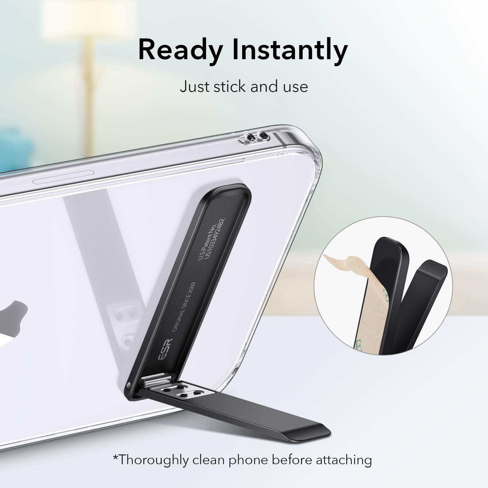 ESR Boost Phone Kickstand, Vertical and Horizontal Stand, Adjustable Angle, Compatible with iPhone Air 17 Pro Max, iPhone 16/15/14/13/12, Samsung Galaxy S25/S24/S23 Series, Google, Black