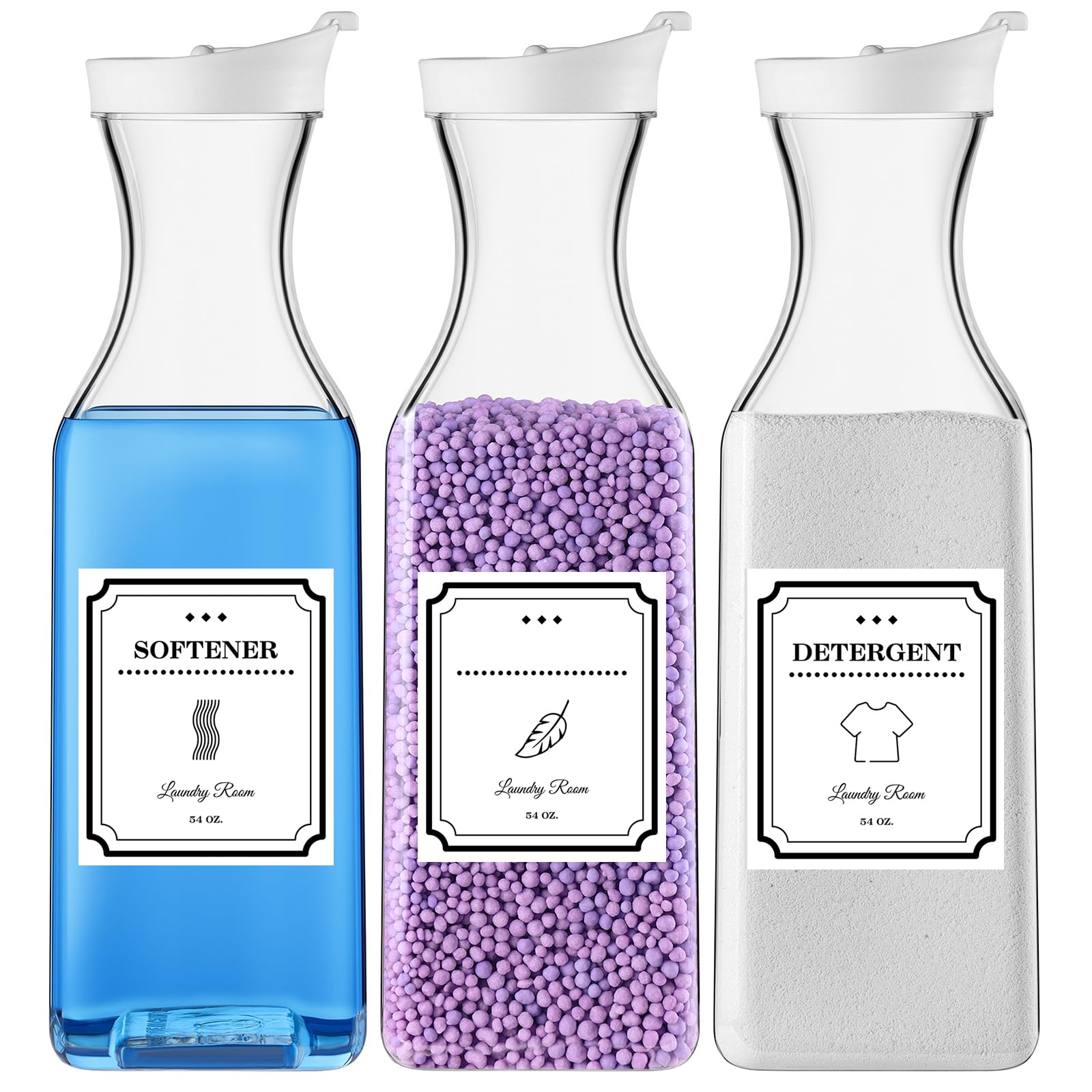 Laundry Detergent Dispenser,54oz Fabric Softener Dispenser,Plastic Liquid Laundry Detergent Container,Laundry Detergent Organizer for Laundry Room Organization with 4 Labels,3 Pack