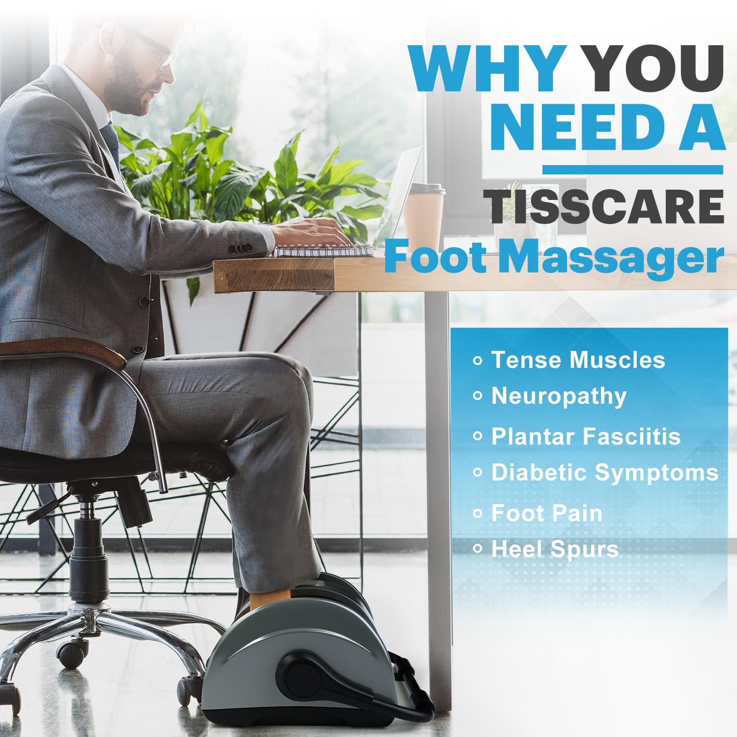 TISSCARE Shiatsu Foot Massager with Heat: FSA HSA Eligible Foot Massager for Neuropathy, Plantar Fasciitis and Pain Relief-Massage Feet/Leg/Calf/Ankle at Home/Office, Gifts for Women and Men(Gray)