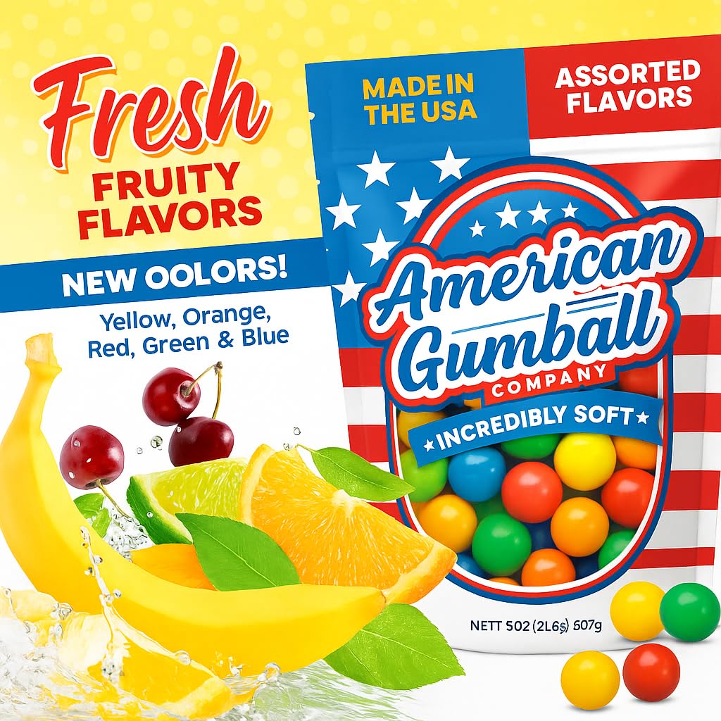 American Gumball Company Refill Gumballs 2 Pound Bag - .62 inch Small Gumballs for 1/2" Gumball Machine, Assorted Flavors