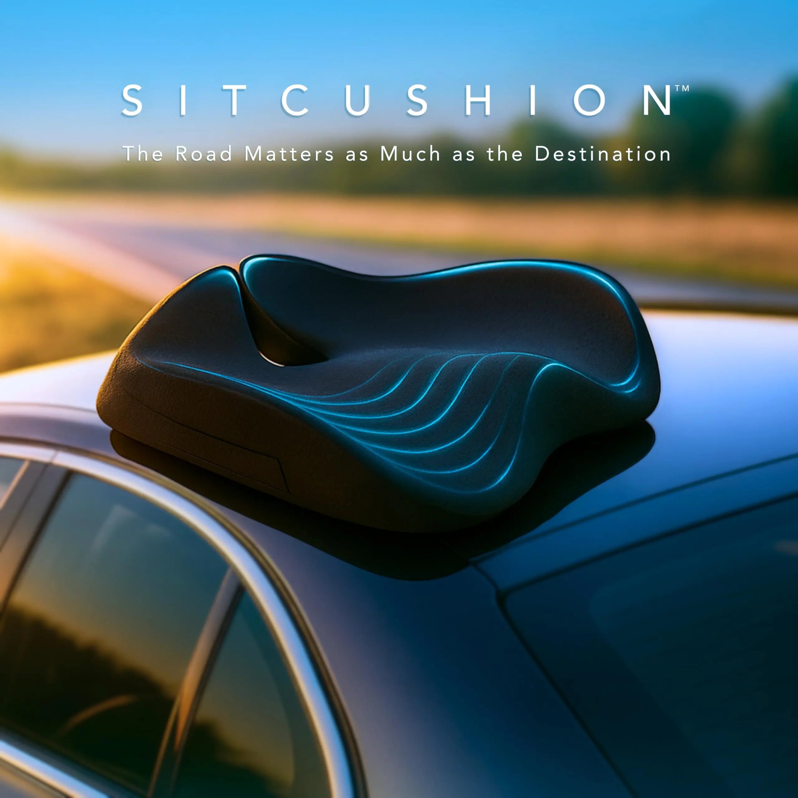 SitCushion Car Seat Cushion for Driving — Orthopedic Memory Foam Car Seat Pad for Sciatica, Tailbone, and Back Pain Relief for Long Drives. Bonus: with Extra Non-Slip/Washable Cover(Black)