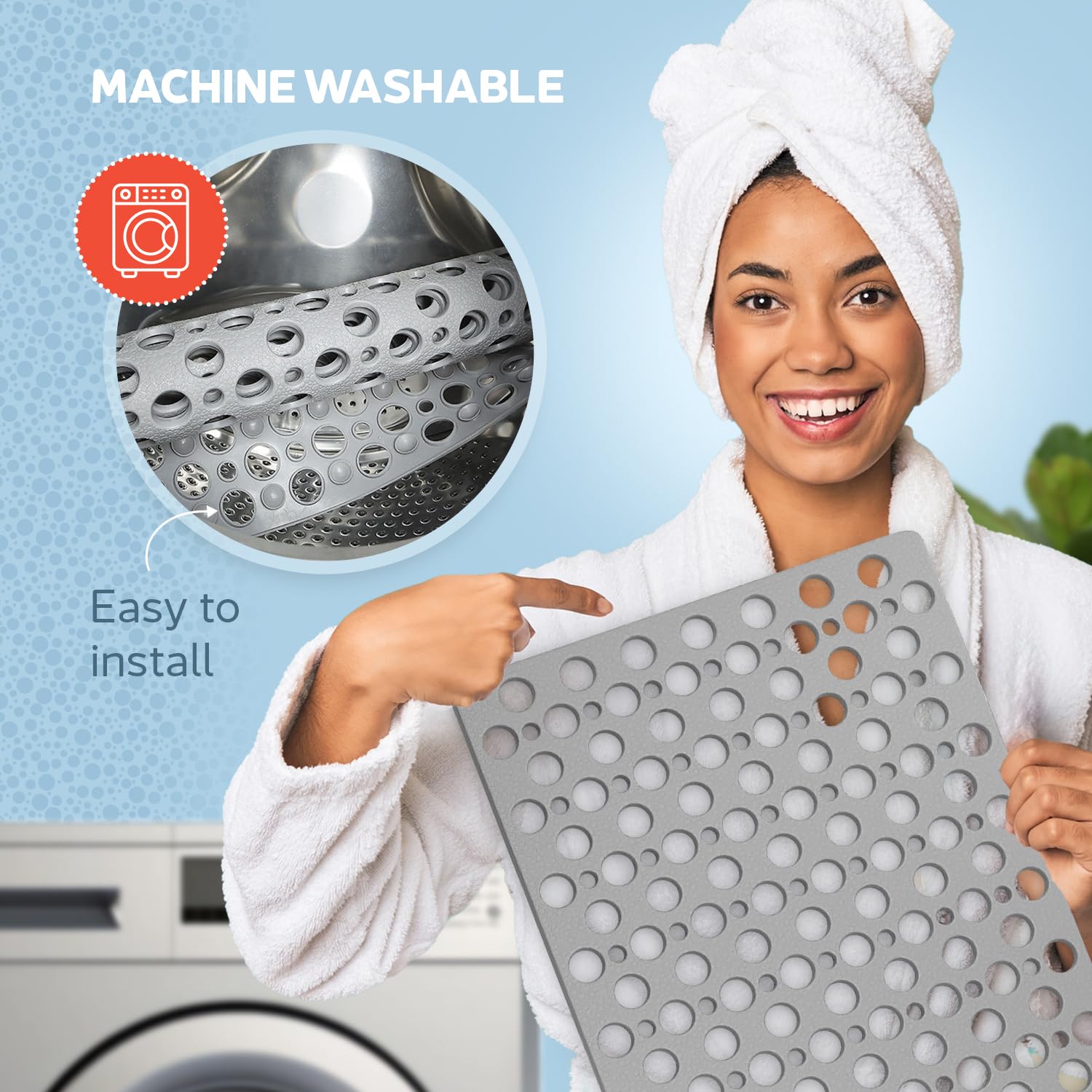 TEMIR Non Slip Bath Mat and Shower Mat with Suction Cups and Drain Holes, 30x17 in (75x43 cm), Soft Machine Washable Non Slip Bathtub mat, Shower Mats for Inside Shower, Easy Dry&Cut (Gray)