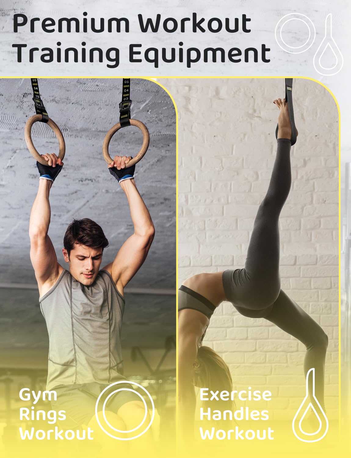 GHB Gymnastic Rings Wooden Gym Rings 1.25" Olympic Rings Adjustable Straps Pull Up Rings Sets for Workout Bodyweight Fitness Training