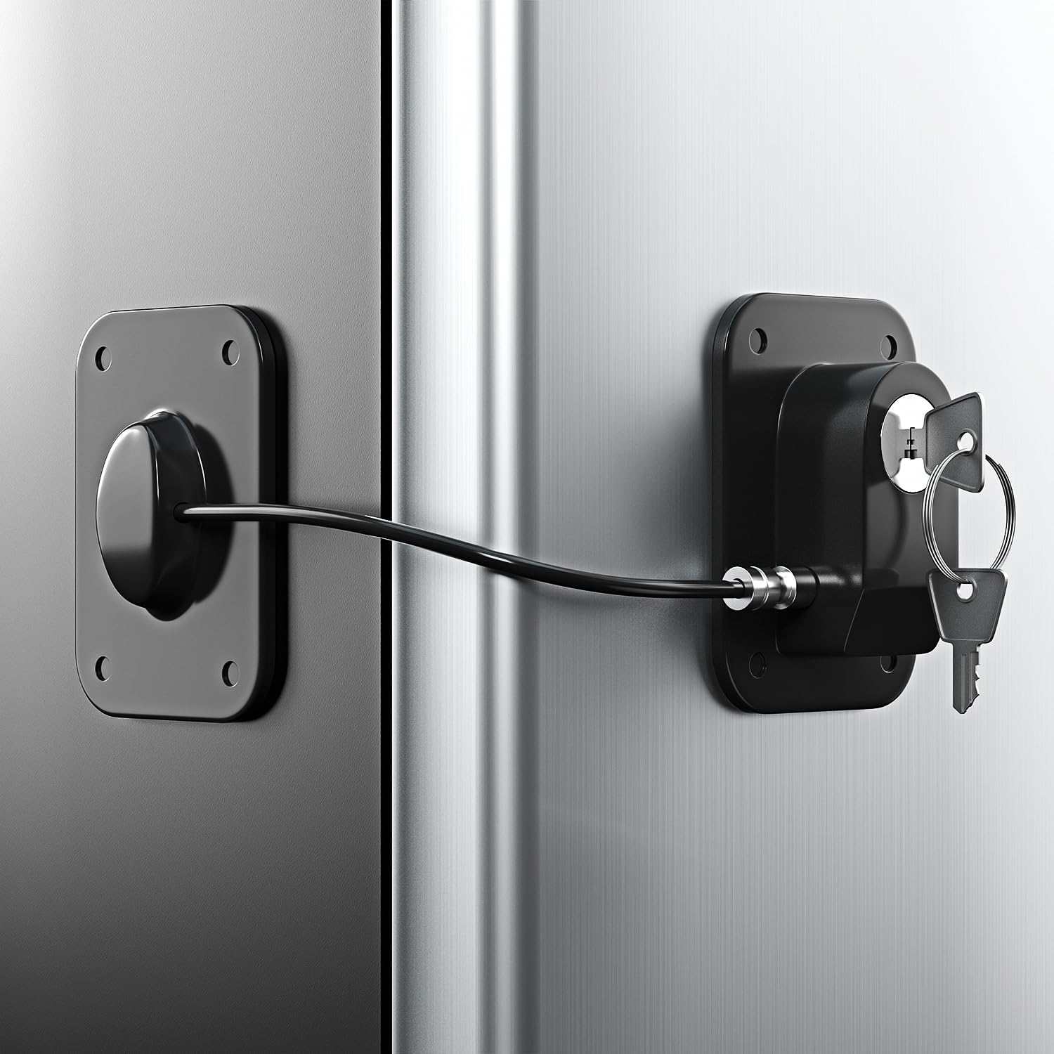 RORMGO Refrigerator Lock 2 Packs, Fridge Lock with Silicone Wire Protection Fridge Locks for Kids Easy to Use and Install Cabinet Locks with Key, Black