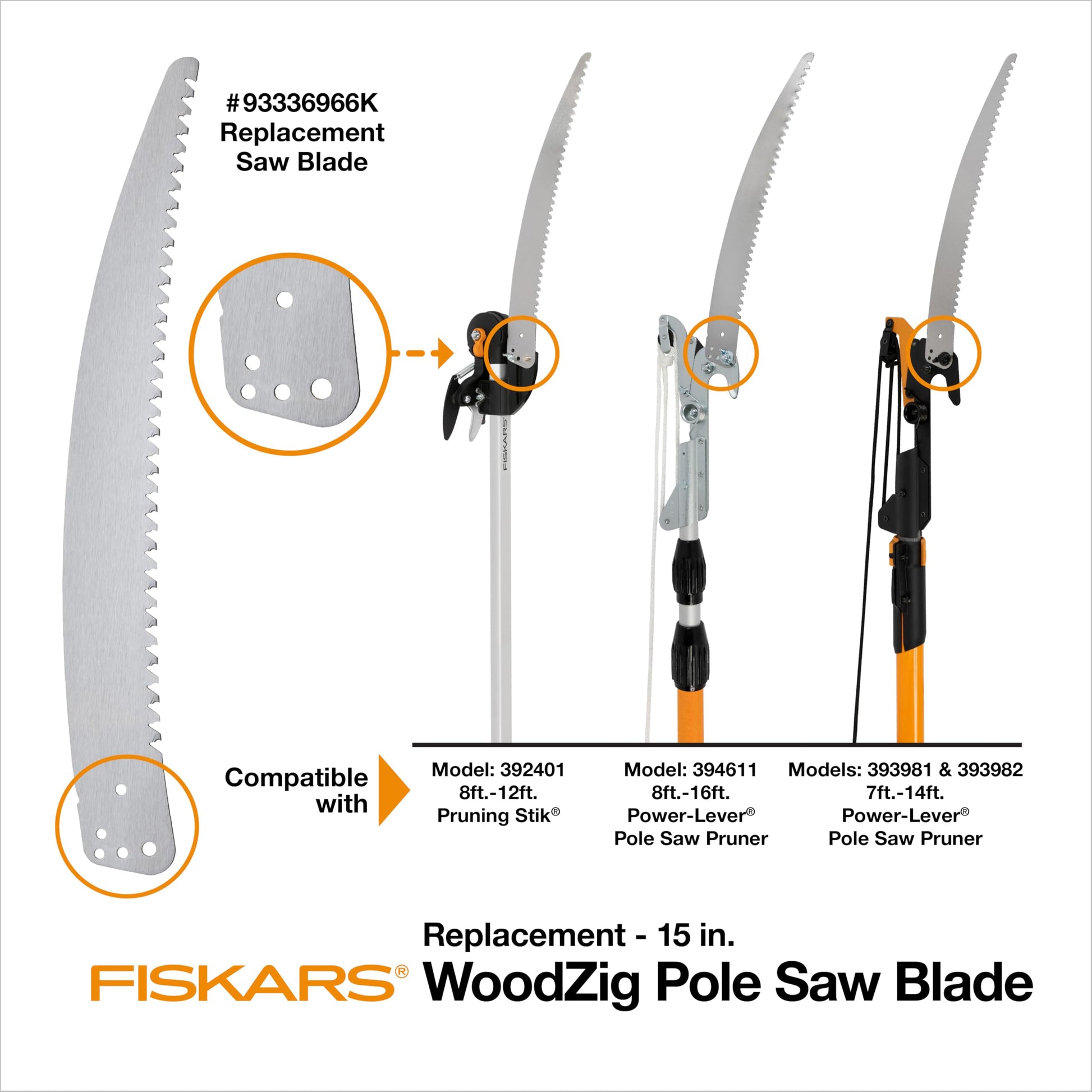 Fiskars Pole Saw Blade Replacement for Fiskars Pruning Saws and Tree Pruners, 15" Blade with Woodzig Chainsaw-Style Tooth Design