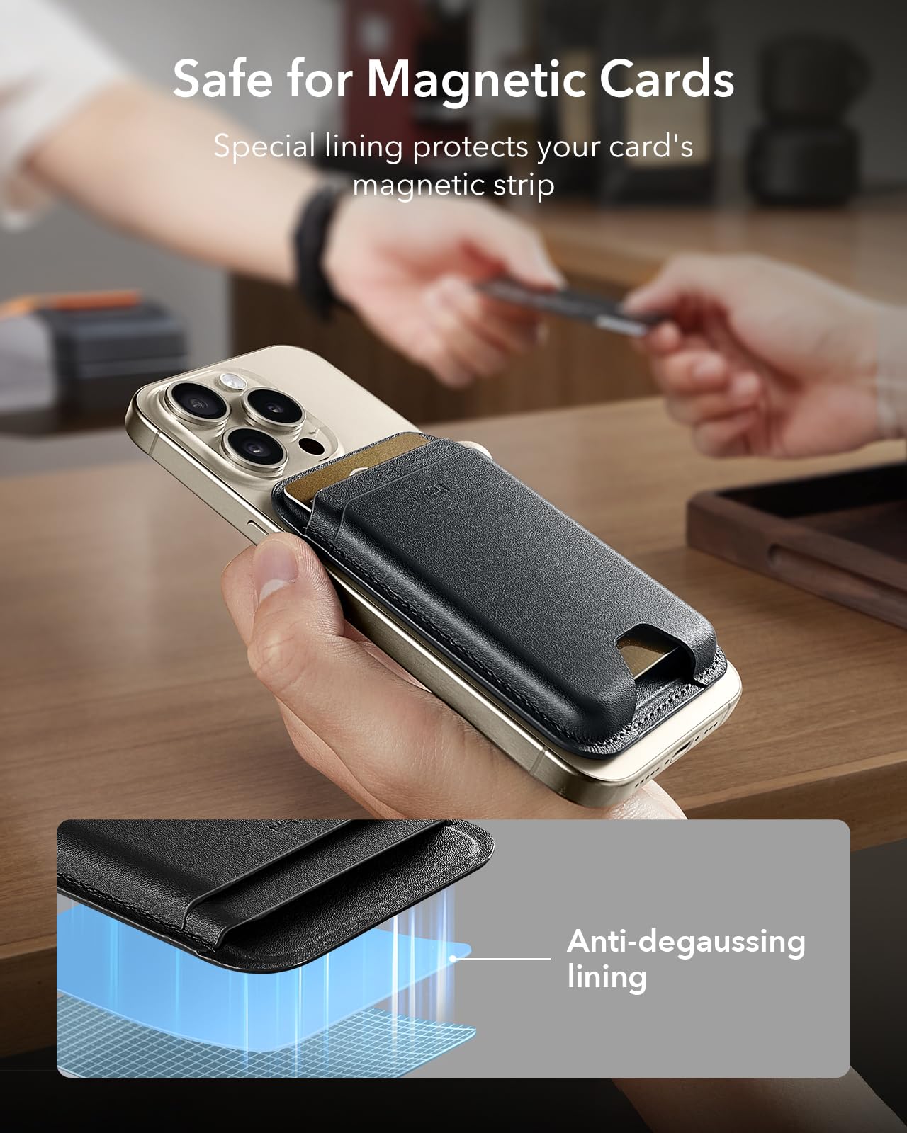 ESR for MagSafe Wallet, 5-Card Holder, Magnetic Wallet for iPhone, RFID Blocking, with 3,200 g Magnetic Strength, Vegan Leather, Slim for iPhone 17/16/15/14/13/12 Series, Not for 13/12 Mini, Black