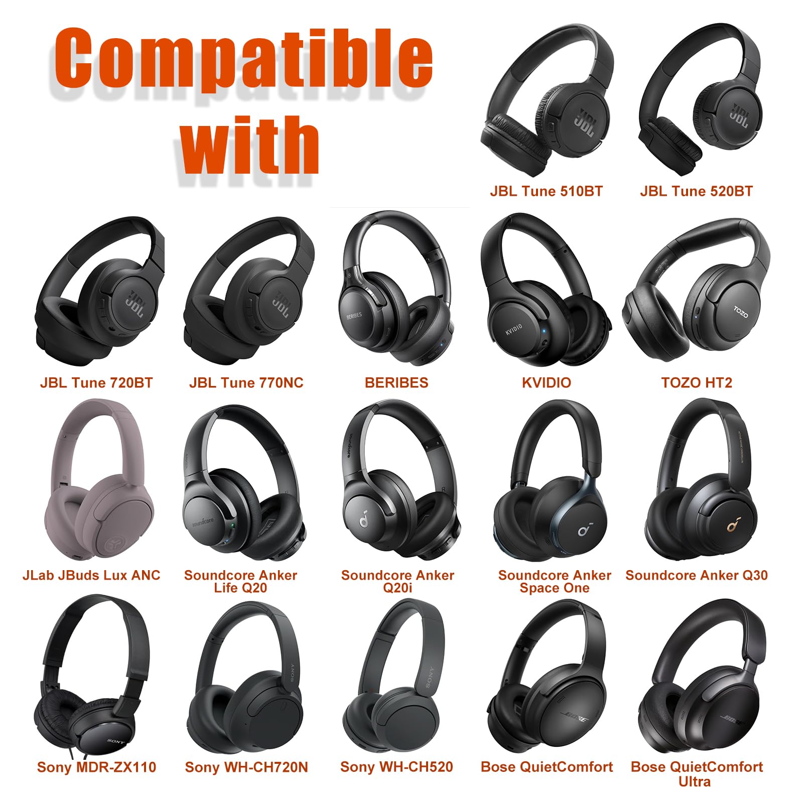 Headphone Headset Case Compatible with JBL/Sony/Soundcore by Anker/BERIBES/KVIDIO Wireless On-Ear Headphones, Black