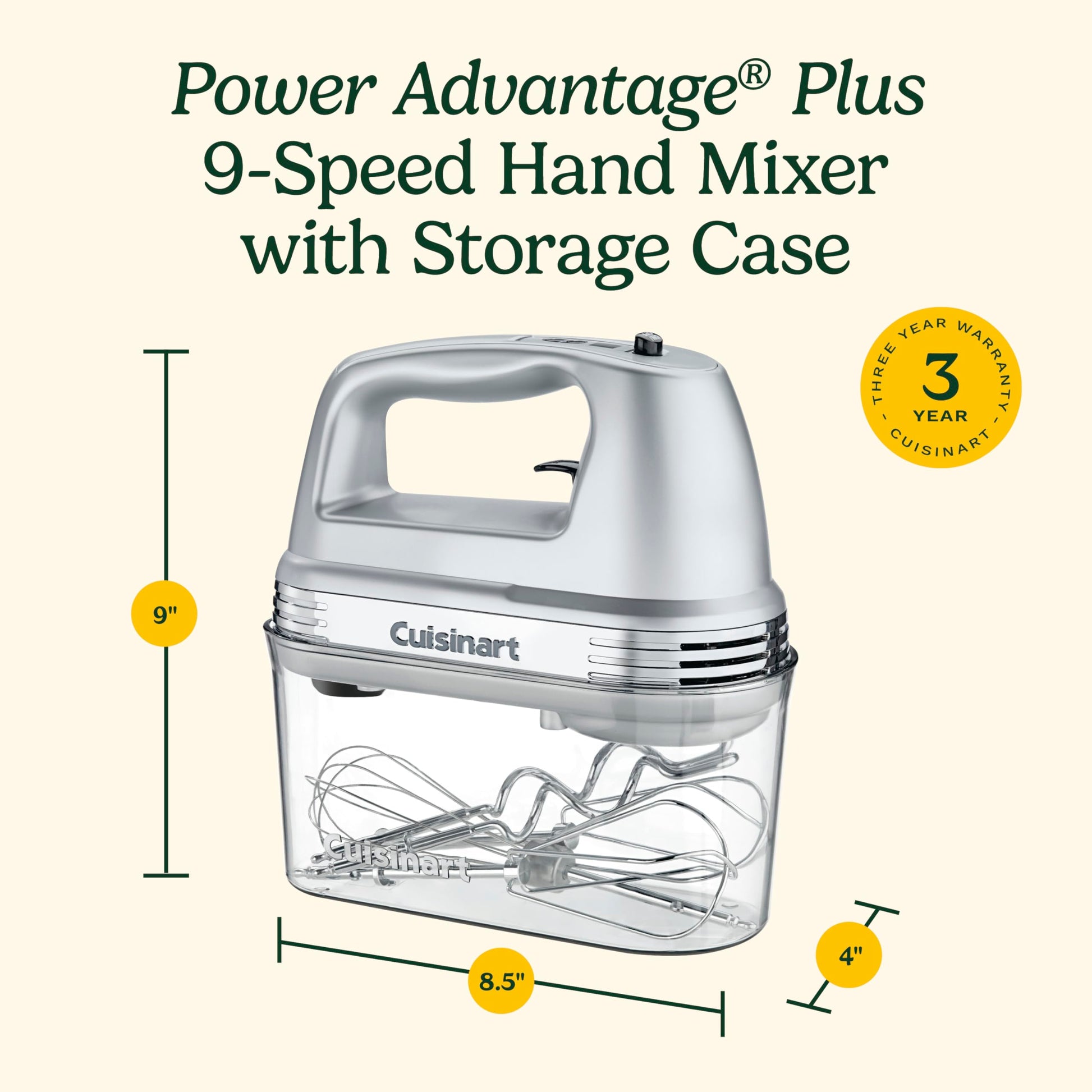 Cuisinart HM-90BCS Power Advantage Plus 9-Speed Handheld Mixer with Storage Case, Brushed Chrome