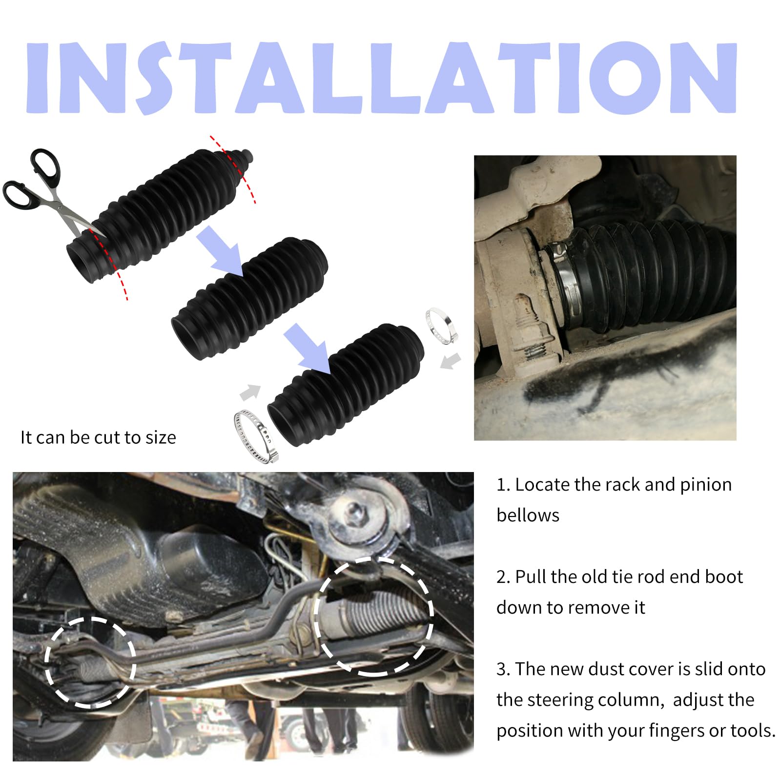 Tie Rod Boot Kit with Pinion Bellow Cable Ties and Clamps,Waterproof & Dustproof Rack and Pinion Boot for Steering System Protection,Silicone Inner Tie Rod Boot Car Accessories (Black)