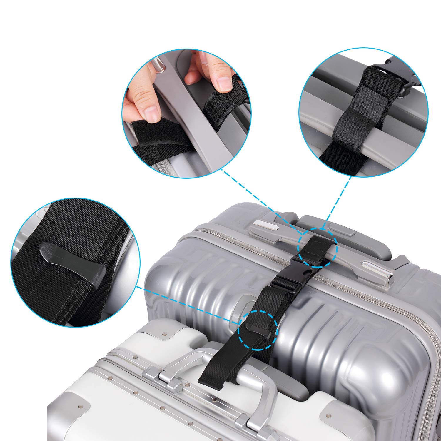 Vigorport Luggage Connector, Straps for Suitcase, Add A Bag Adjustable Attachment Accessories 1.25" Endless for Connect Your 3 Luggage Together-2 Pack Black-Extended Size