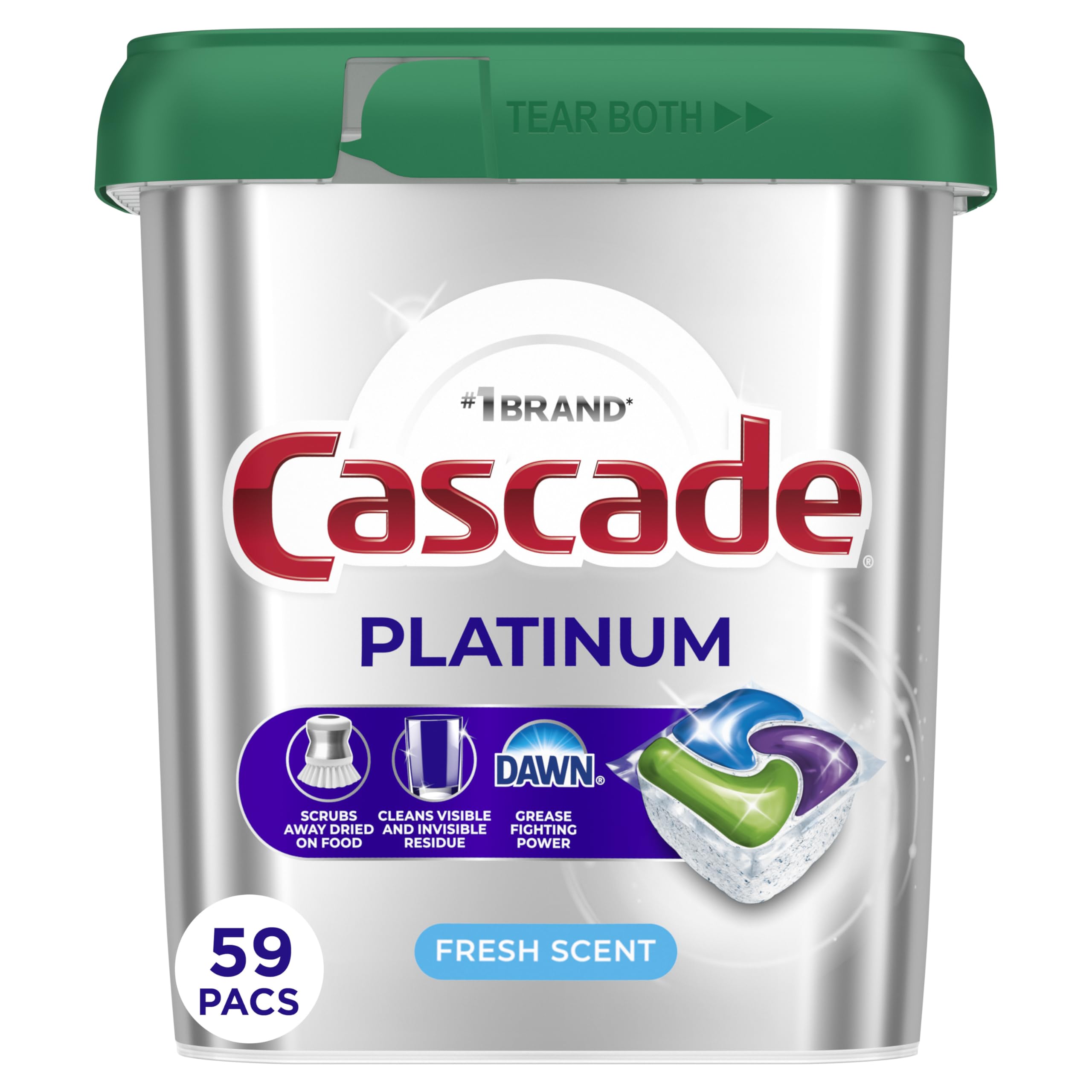 Cascade Platinum Dishwasher Pods, Dishwasher Detergent, Dish Detergent Soap, Fresh, 59 Count