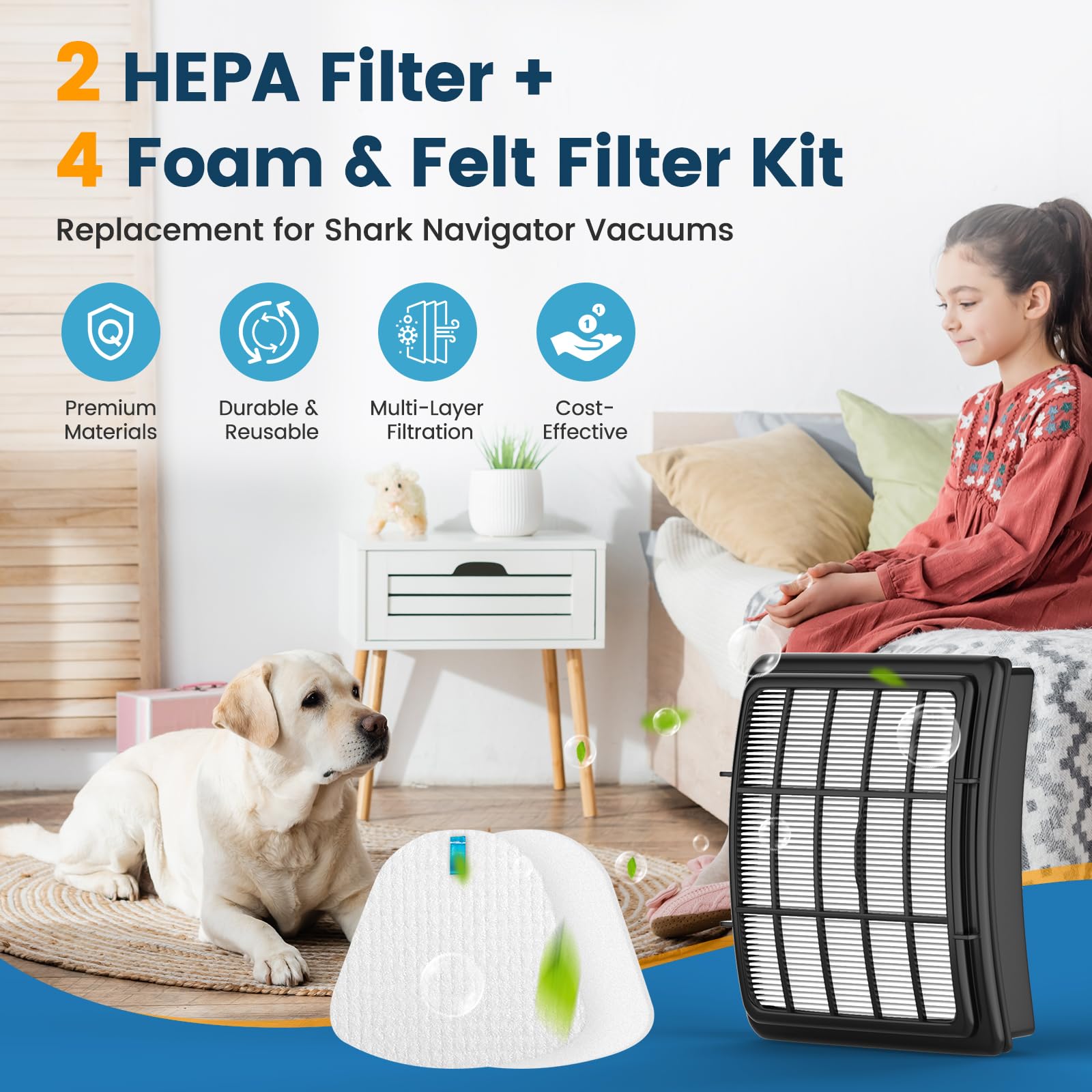 2 + 4 Pack Filters for Shark Vacuum Navigator Lift Away Filter Replacement ZU503AMZ NV350 NV351 NV352 NV355 NV356E NV357 NV360 NV370 UV440 UV540, Parts XFF350 XHF350