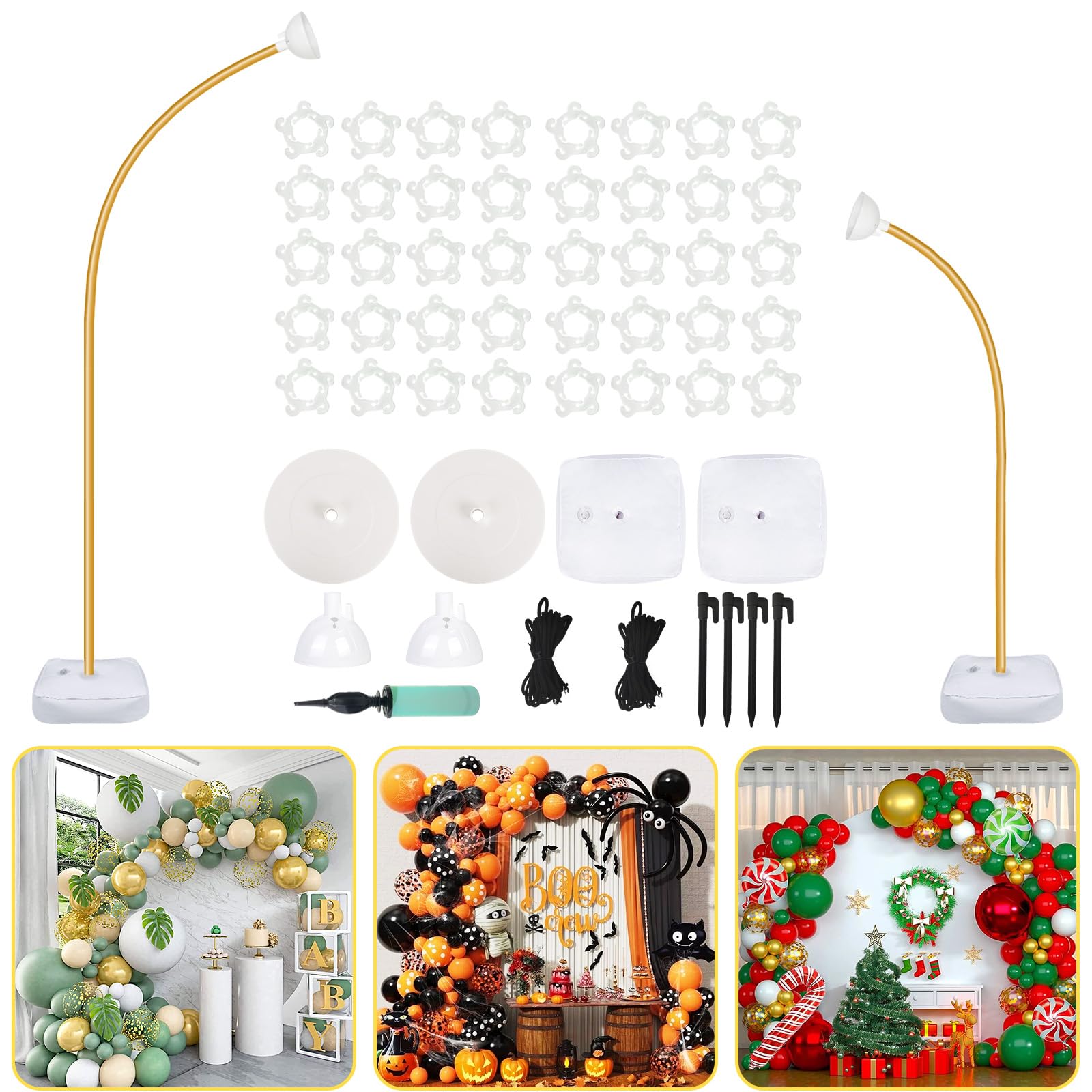 AerWo Balloon Arch Kit 9.35FT و 6FT، حامل قوس بالون نصفي قابل للطي بحرية مع قاعدة، إطار قوس بالون ذهبي للأرضية لخلفية حفلات الزفاف وأعياد الميلاد وحفلات استقبال المولود وتزيين المنزل والفناء والهالوين