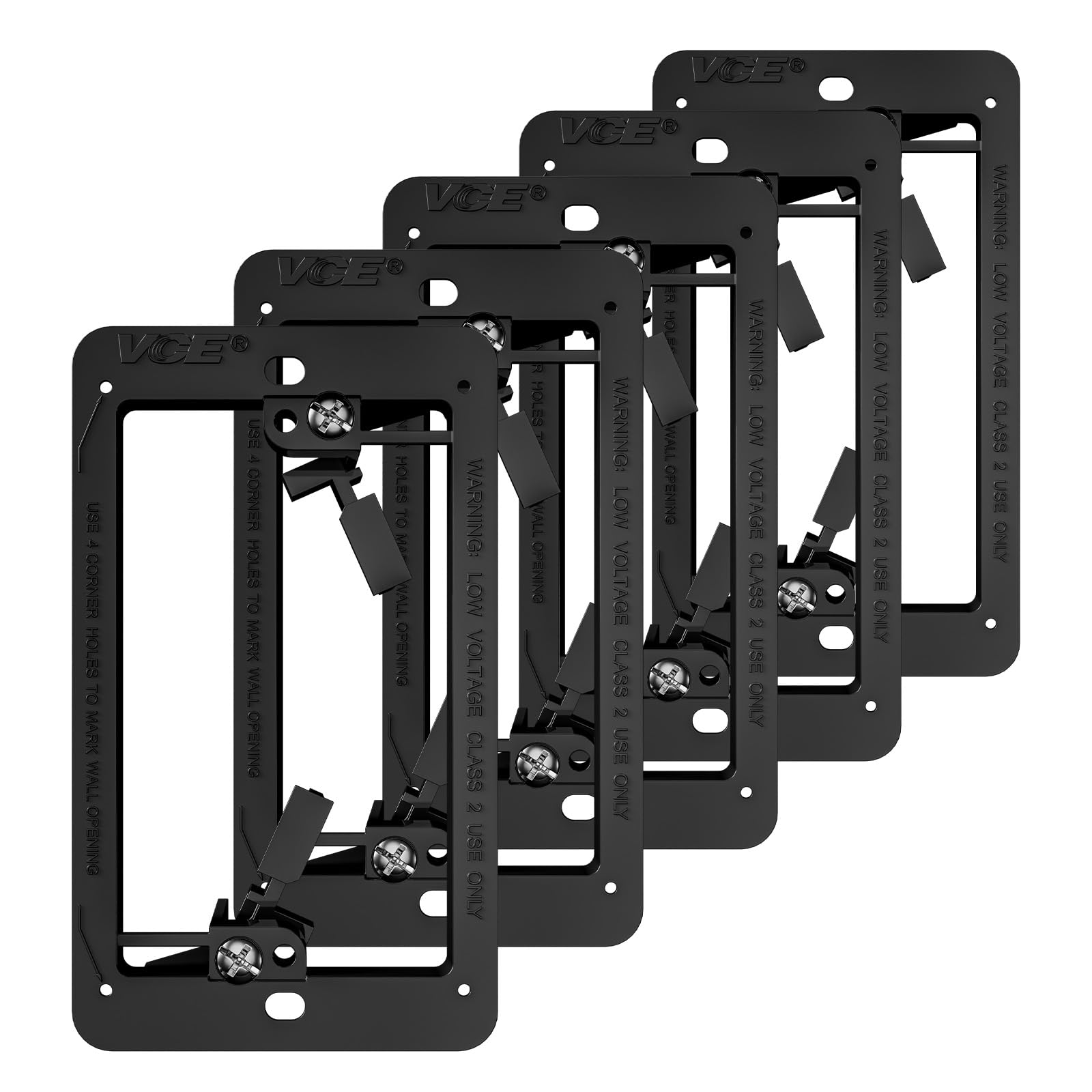 VCE Low Voltage Mounting Bracket (1 Gang, 5 Pack) for Single Gang Wall Plate, Telephone Wires, Network Cables, HDMI, Coaxial, Speaker Cables, Black