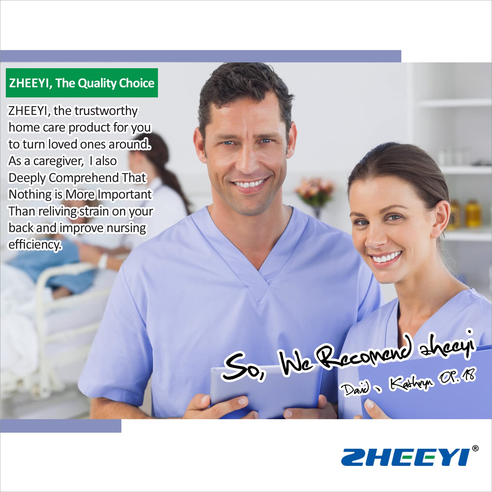 ZHEEYI Multipurpose 48" x 40" Positioning Bed Pad with Reinforced Handles - Reusable & Washable Transfer Sheet for Turning, Lifting & Repositioning - Double-Sided Nylon Fabric, Blue