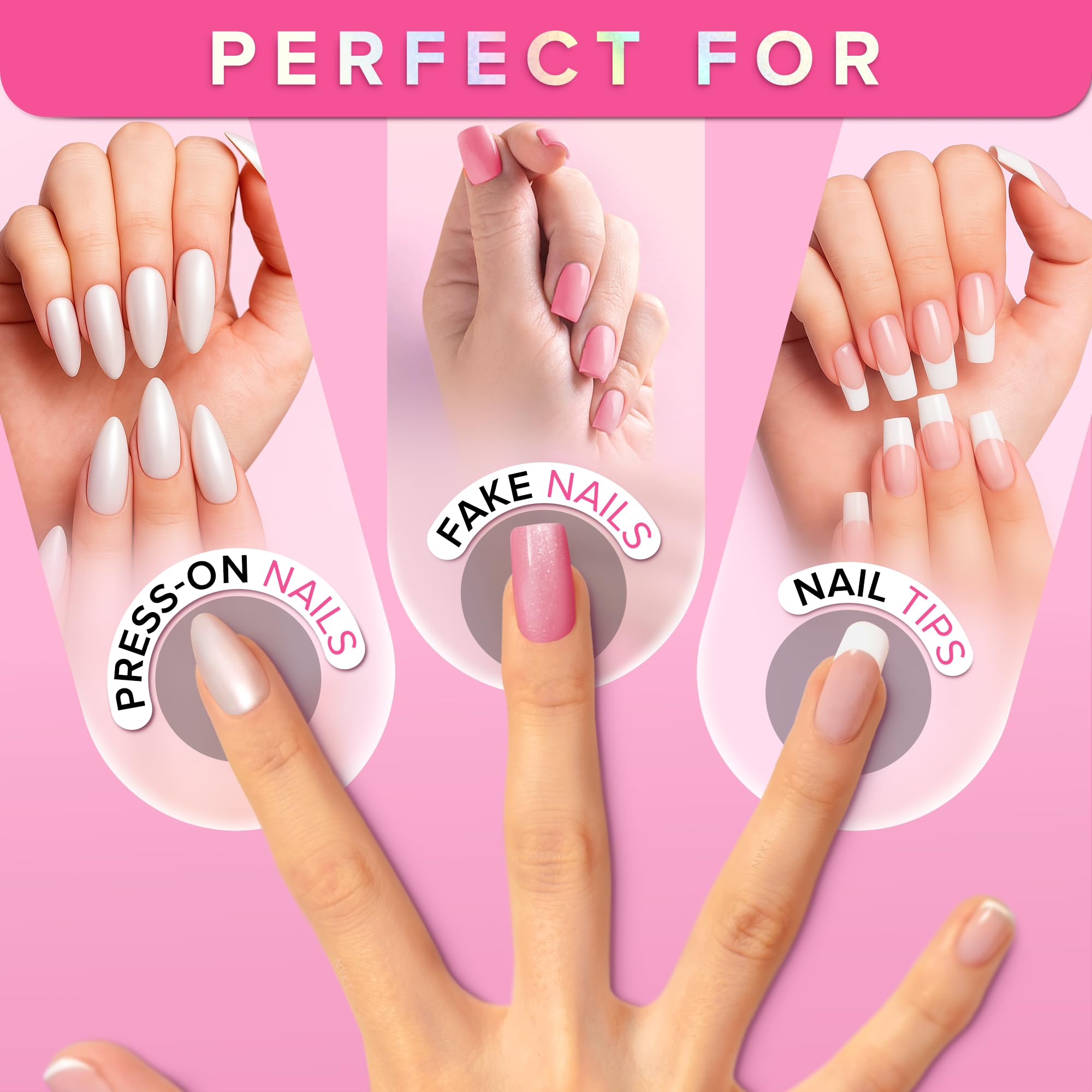 Super Strong Nail Glue for Press On Nails, Nail Tips & Acrylic Nails (8ml) NYK1 NailBond Brush On Glue for Press Ons, Tips & Acrylics - Long Lasting, Maximum Strength, Mess-Free Application