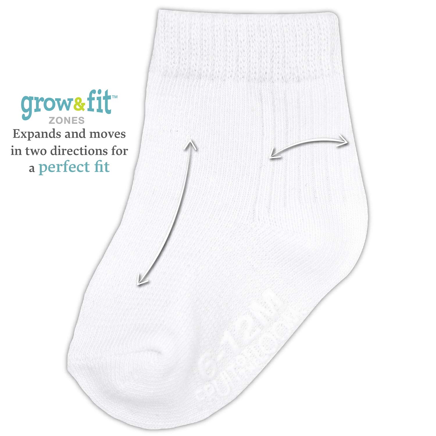 Fruit of the Loom Baby 14-Pack Grow & Fit Flex Zones Cotton Stretch Socks - Unisex, Girls, Boys (0-6 Months, White)