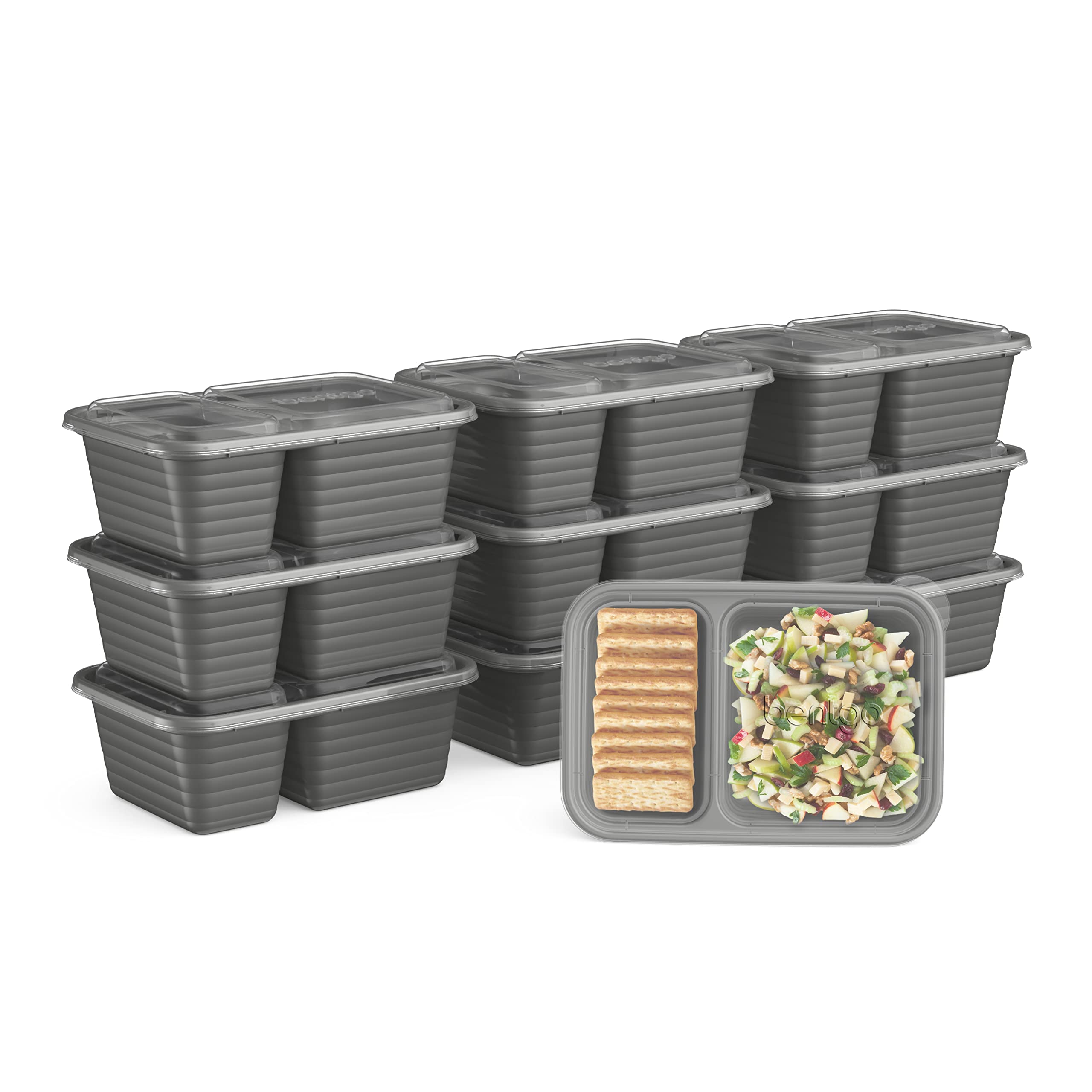 Bentgo Prep - 2-Compartment Snack Containers with Lids - Reusable, Microwaveable, Durable, PFAS & BPA-Free, Freezer and Dishwasher-Safe Meal Prep Food Storage - 10 Trays & 10 Lids (Pewter)