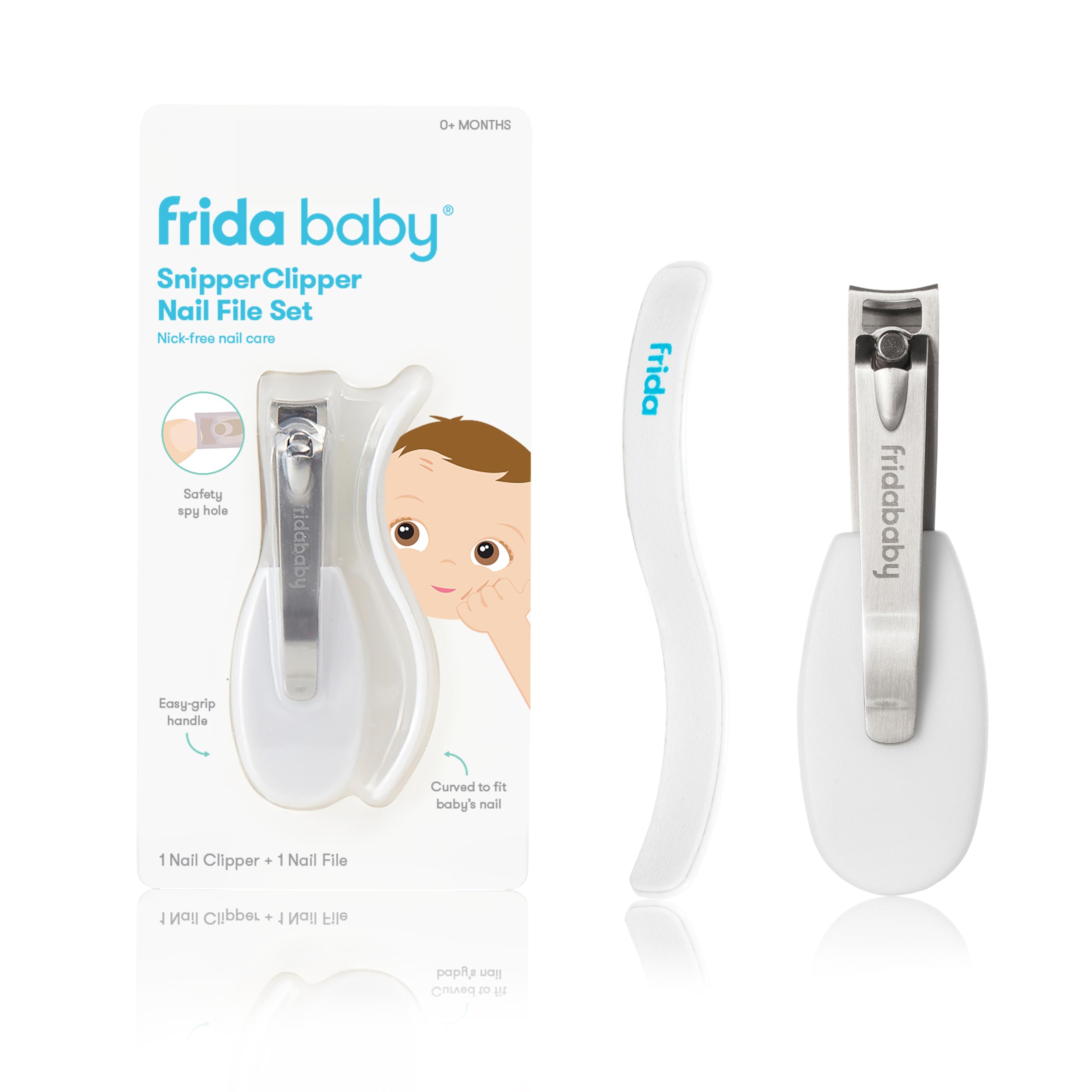 Frida Baby Nail مقص أظافر ومبرد أظافر وملمع أظافر للأطفال حديثي الولادة وما فوق، فتحة أمان، خالي من النيكل، مقص منحني ليناسب أظافر الأطفال