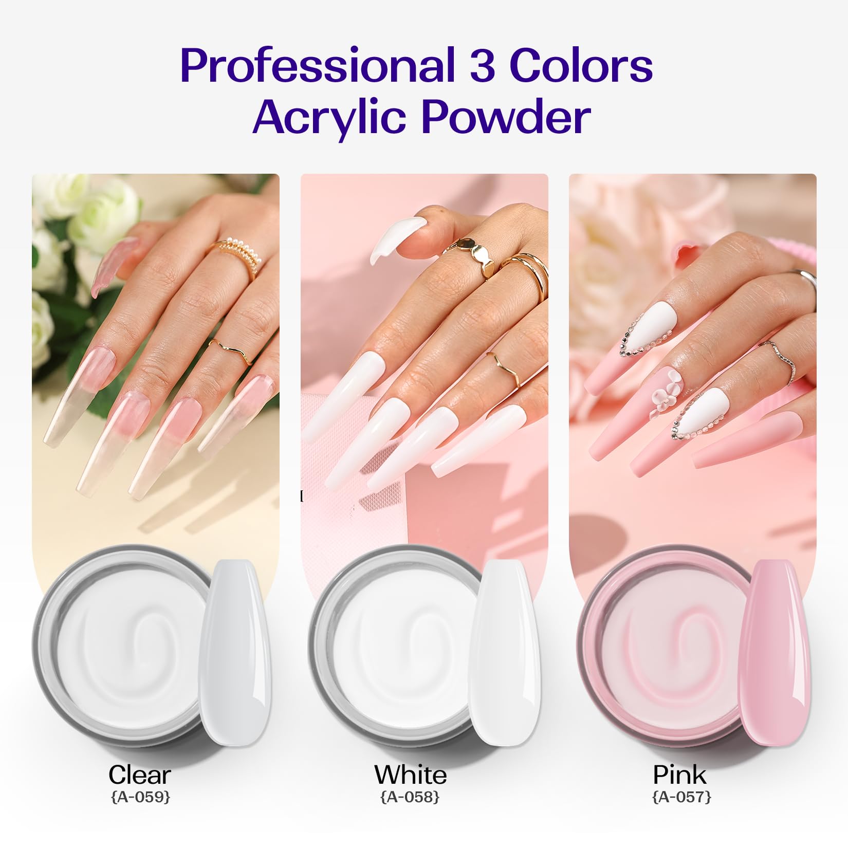 VANSISOS Acrylic Nail Kit for Beginners: Clear White Pink Powder and Liquid Set Professional Nails Kit Acrylic Set with Brushes for Home DIY