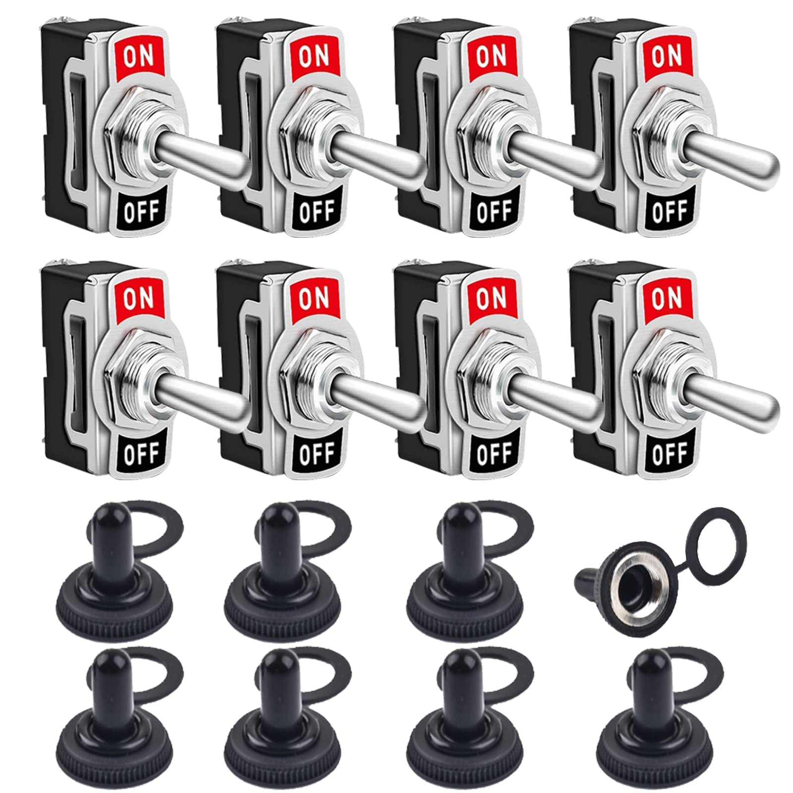 COROTC Toggle Switches, 8 Pack 2 Pin ON Off SPST Car Rocker Switches, 20A 12V Heavy Duty Waterproof Toggle Switch