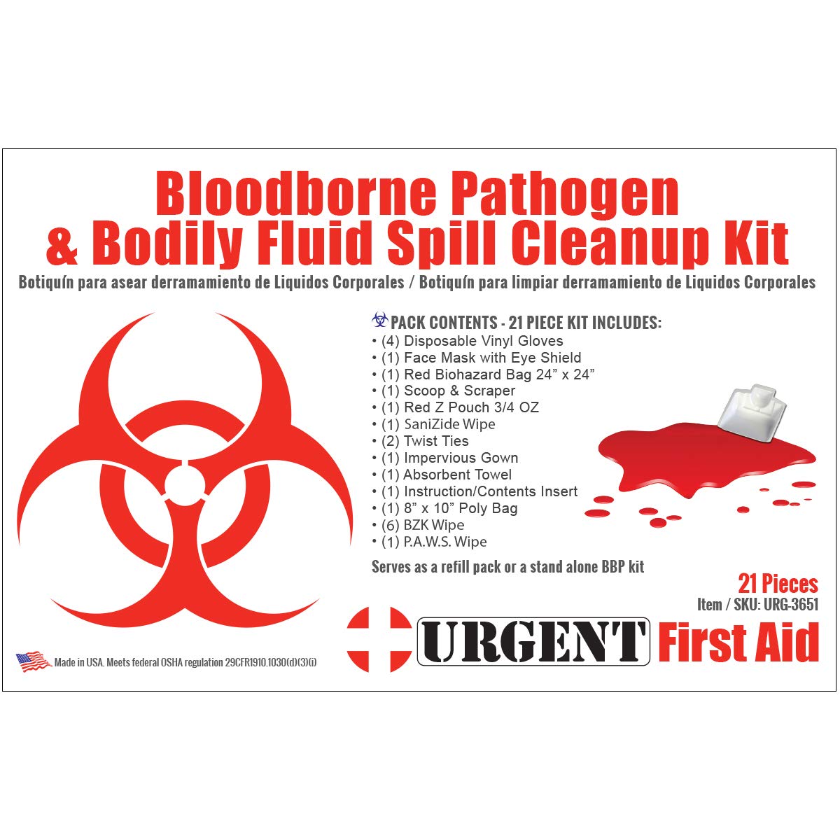 22 Piece Bodily Fluid Clean Up Pack/Bloodborne Pathogen Spill Kit - be OSHA Compliant and Protect from Dangerous Exposure to Blood and Other potentially infectious Materials