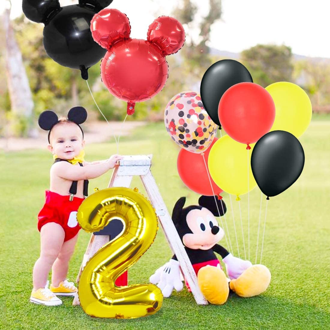 Mickey Mouse 2nd Birthday Party Supplies Oh Twodles Theme Party Decorations Includes Felt Banner,Welcome Hanger Door Sign, Tablecloth,Cake Cupcake Toppers,Mickey Head Balloons, 12 Latex Balloon,