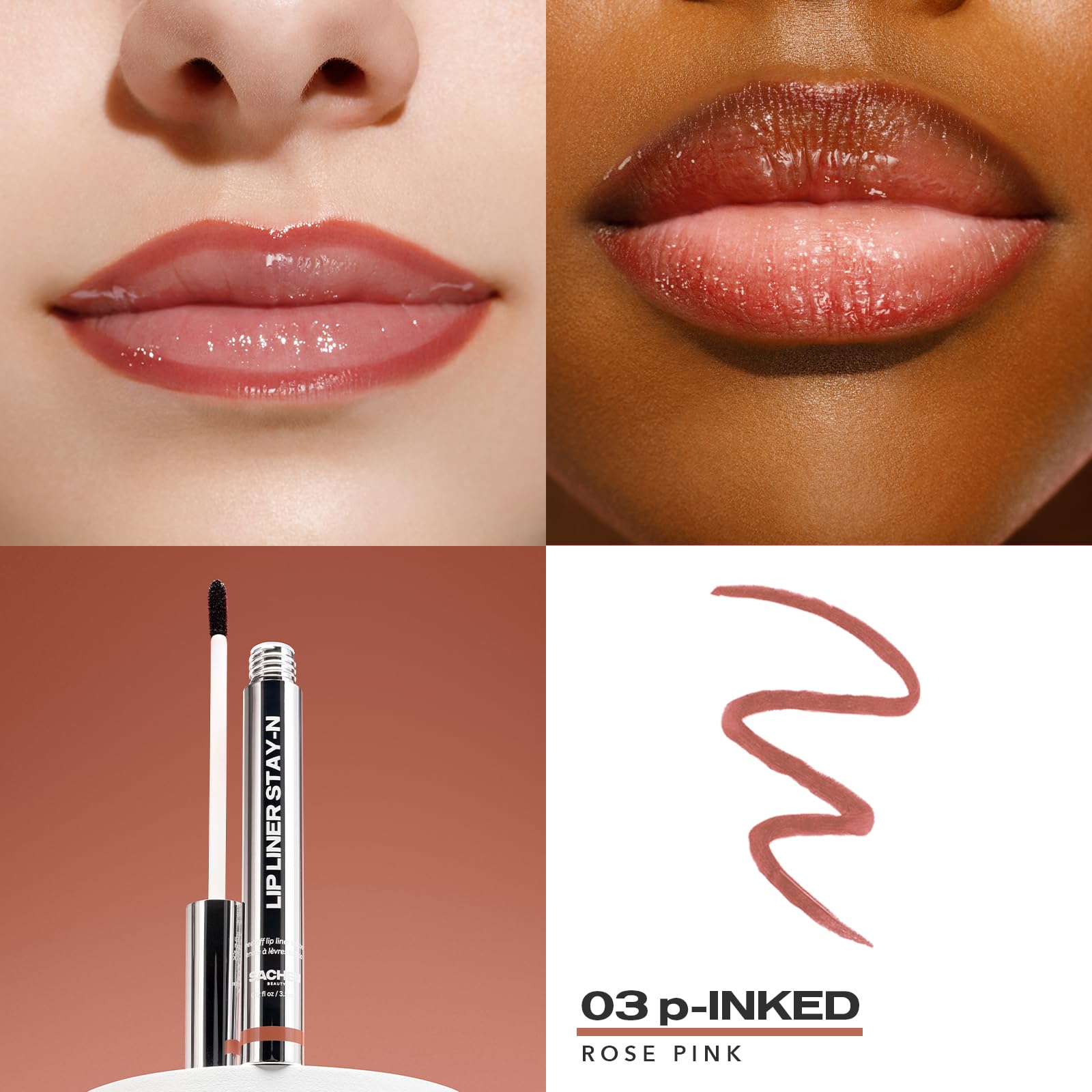 Sacheu Lip Liner STAY-N Peel Off Lip Stain — Long Lasting Matte Lip Tattoo Transfer Proof Lipstain Infused with Hyaluronic Acid & Vitamin E for All Skin Types — Vegan & Cruelty-Free, p-INKED