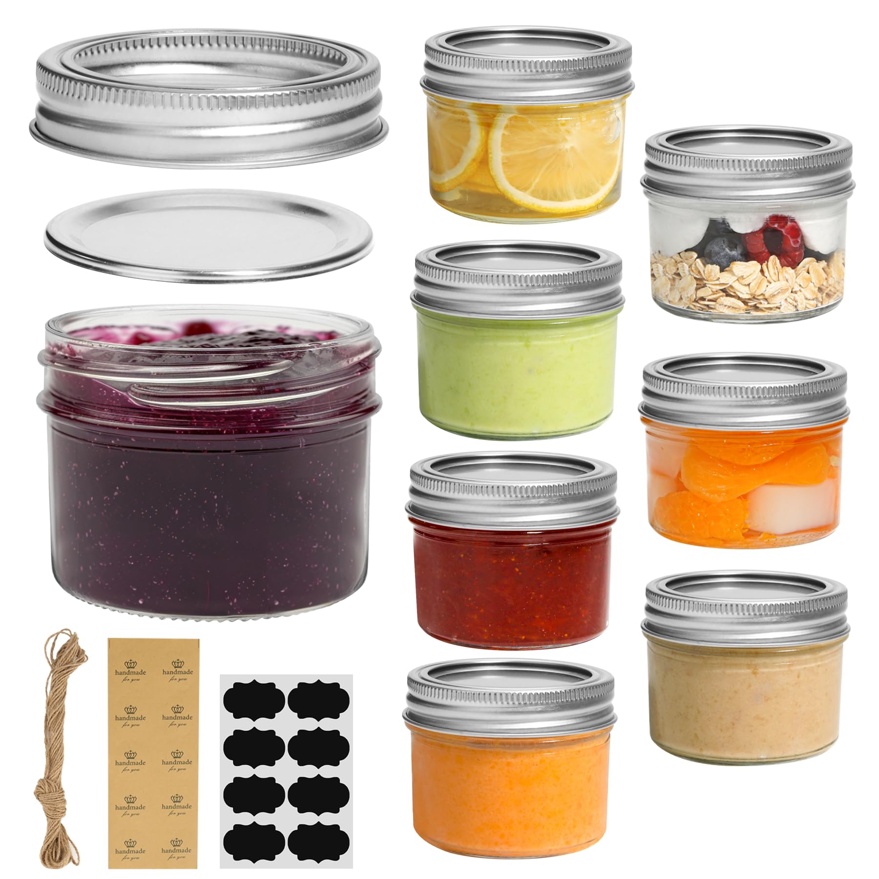 ComSaf Mini Mason Jars 4oz - 8 Pack, Regular Mouth Mason Jar with Lids and Seal Bands, Small Glass Canning Jar for Spice, Jam, Honey, Jelly, Dessert, Shower Wedding Favors, DIY Candles Decor