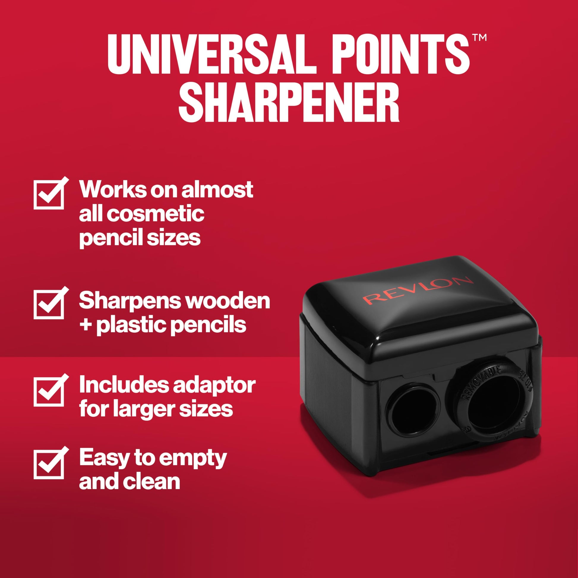 Revlon Universal Points Sharpener for Wooden & Plastic Makeup Pencils, Fits Small to Large Sizes, Easy to Clean, 1 Count